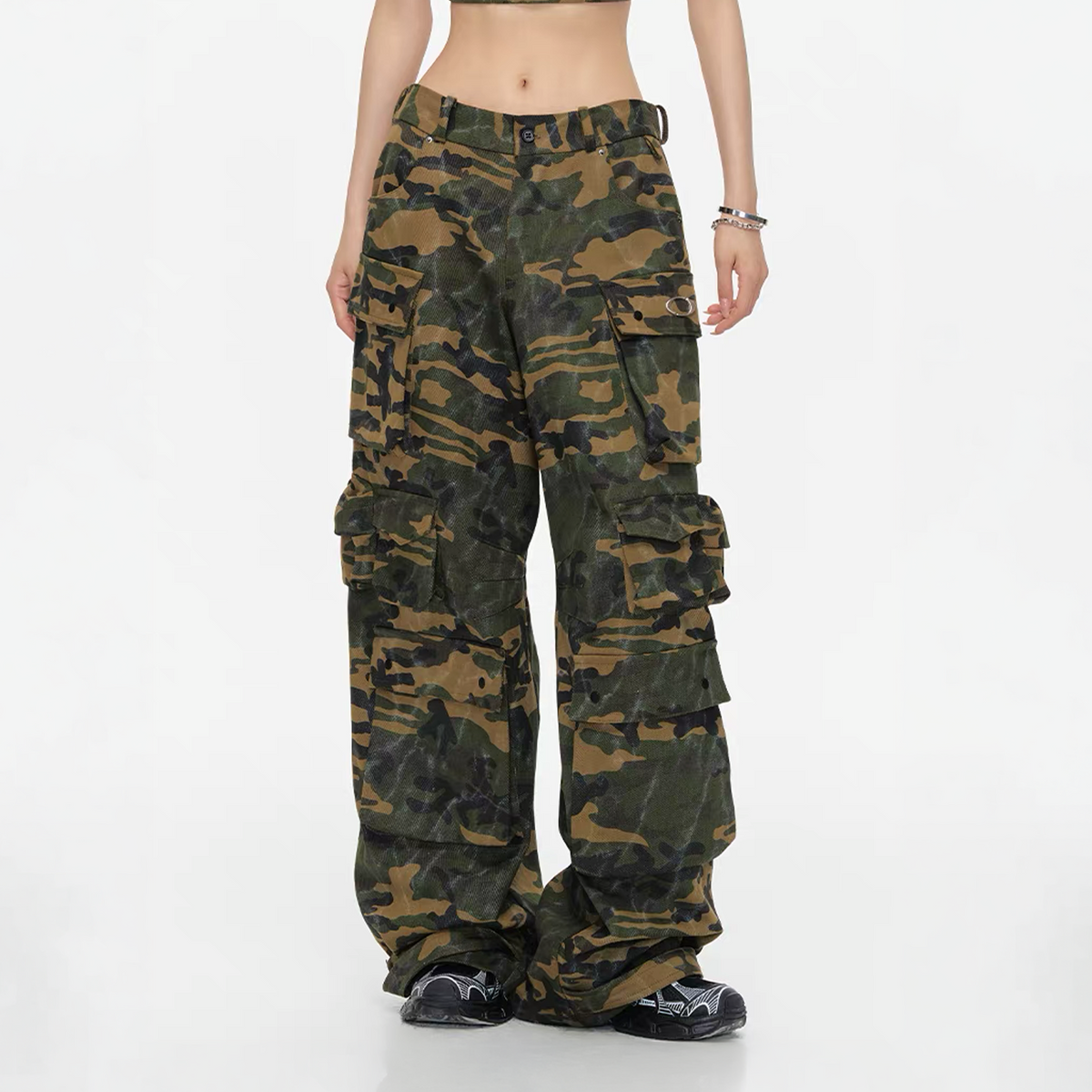 ARDENCODE Camo Multi-Pocket Wide-Leg Cargo Pants, premium urban and streetwear designers apparel on PROJECTISR.com, ARDENCODE