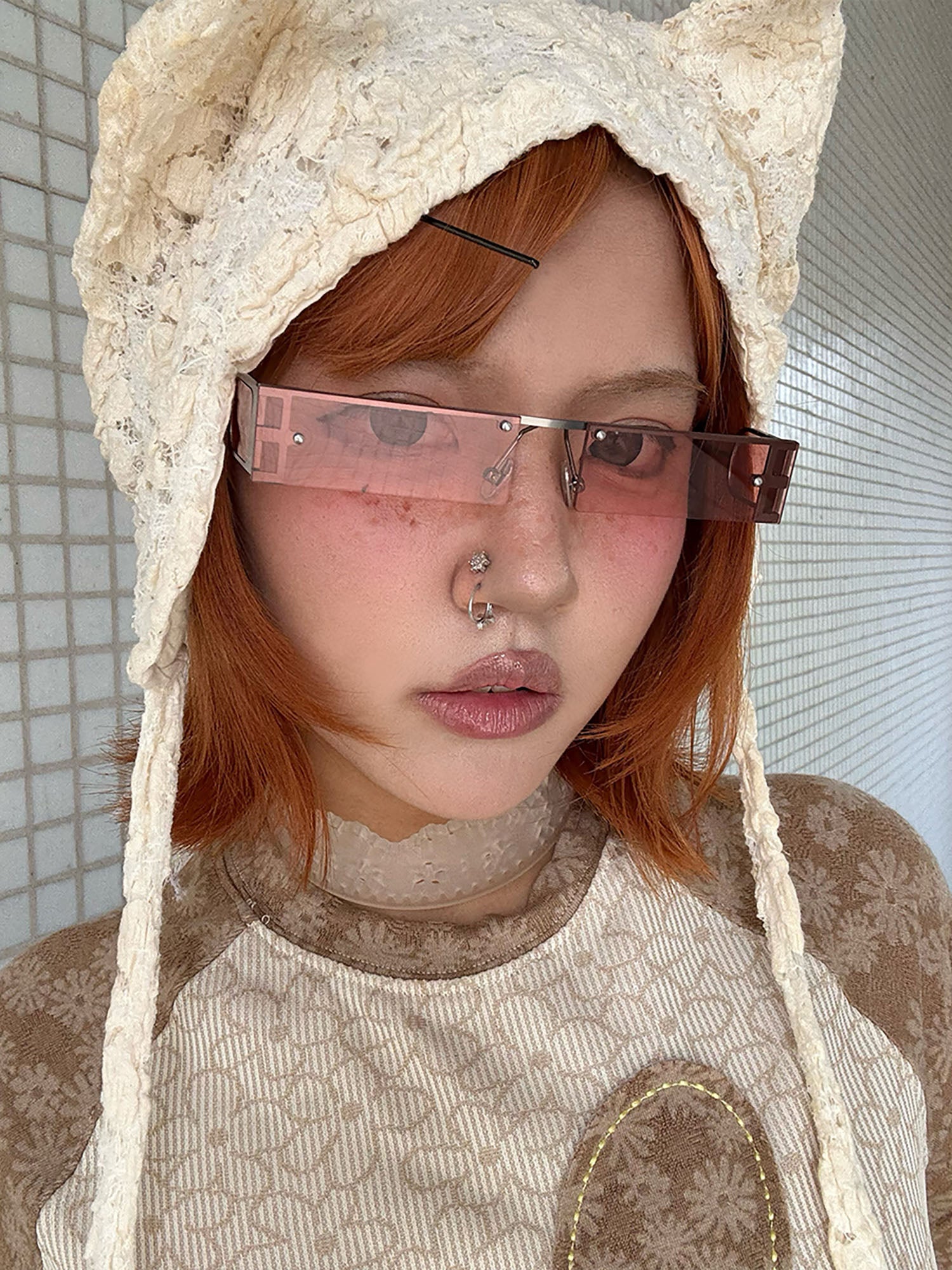 DAMAGE ASIA Rectangle Half-frame Transparent Sunglasses