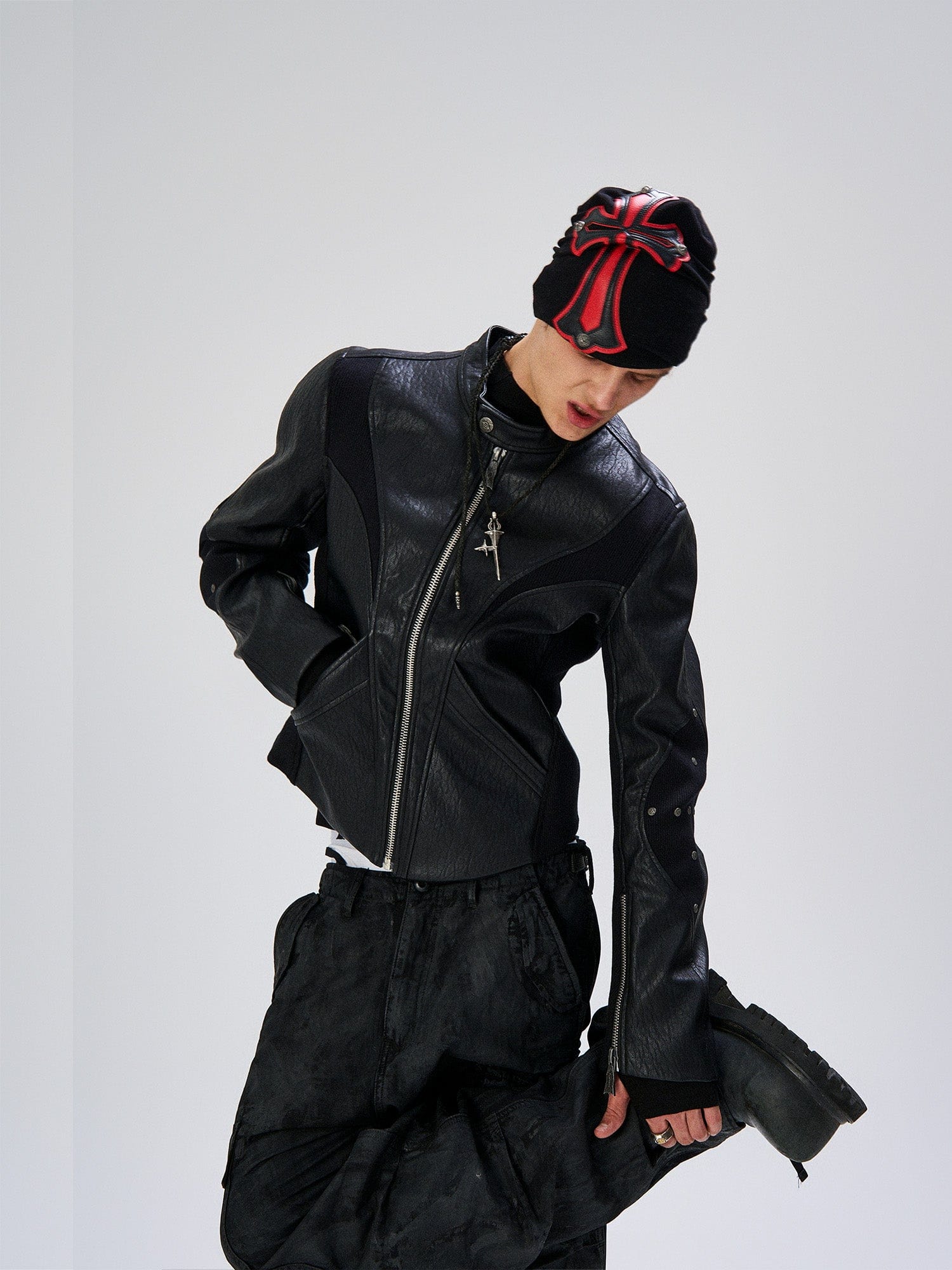 FLYERRER Structured Panel Faux Leather Biker Jacket, premium urban and streetwear designers apparel on PROJECTISR.com, FLYERRER