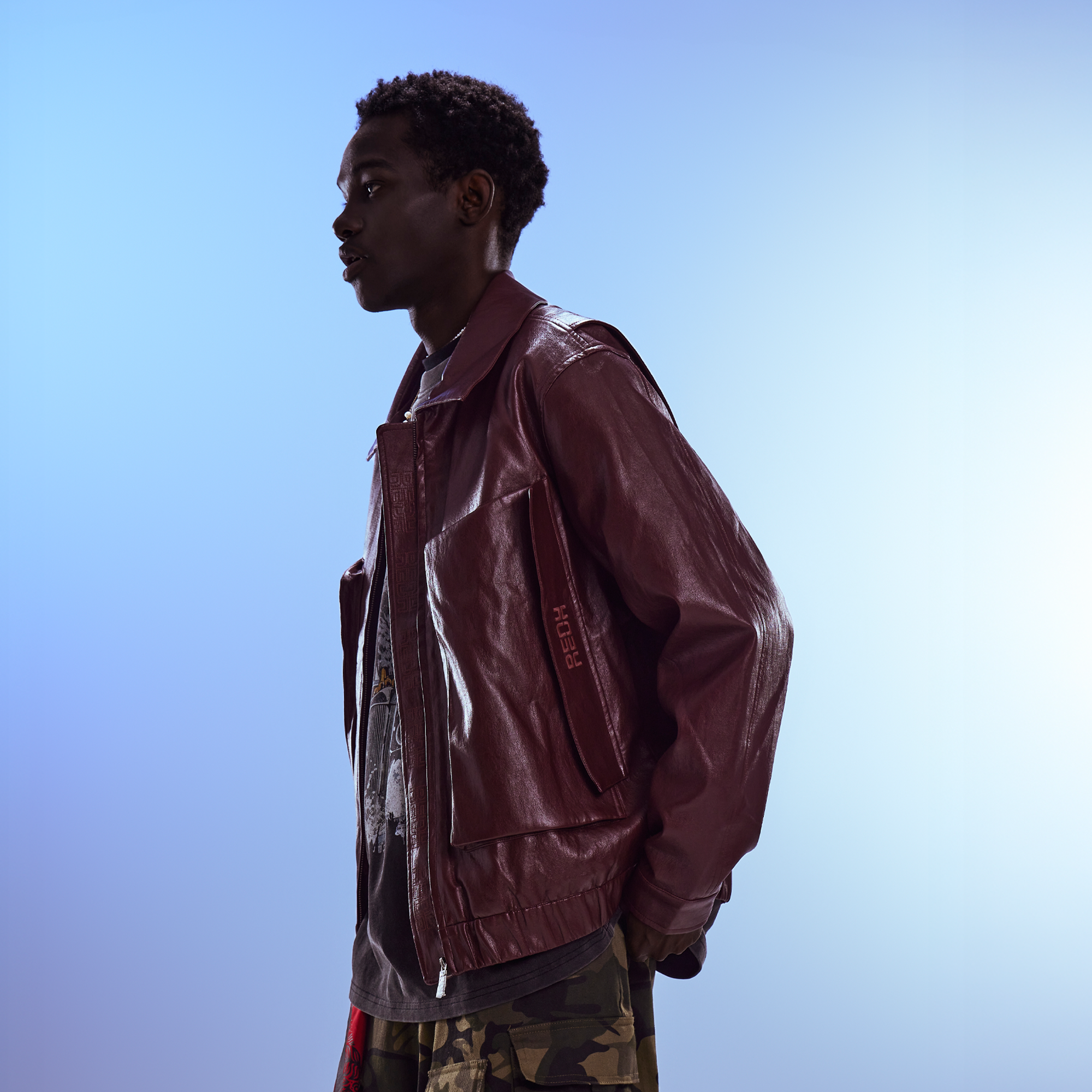 REDH Glossy Coated Faux Leather Jacket Ancora Red