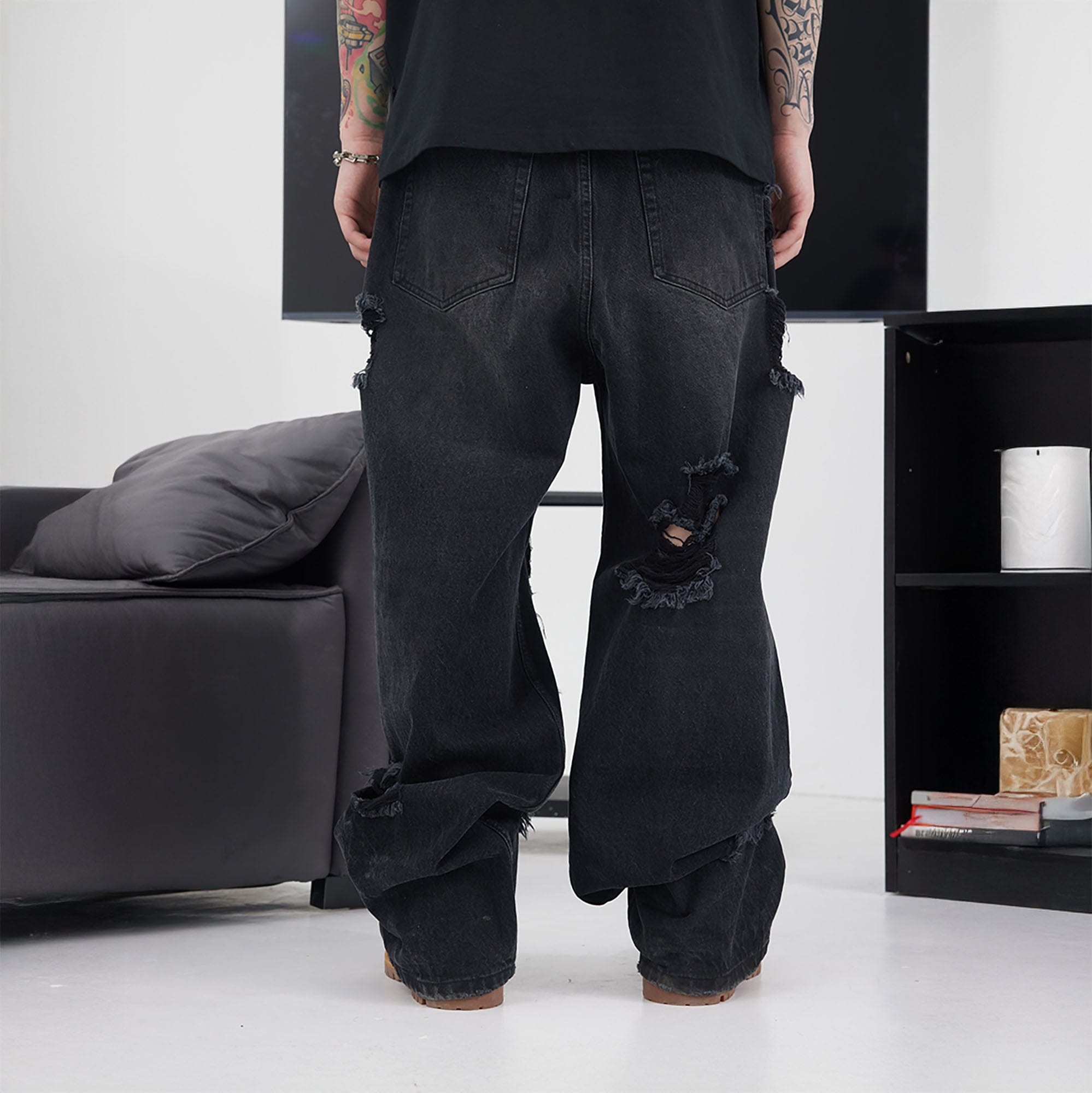 BLACK8MOB Heavy Ripped Washed Baggy Jeans