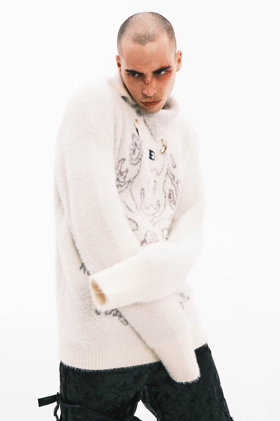 EMBRYO Devil Mohair Bone Turtleneck Sweater, premium urban and streetwear designers apparel on PROJECTISR.com, EMBRYO