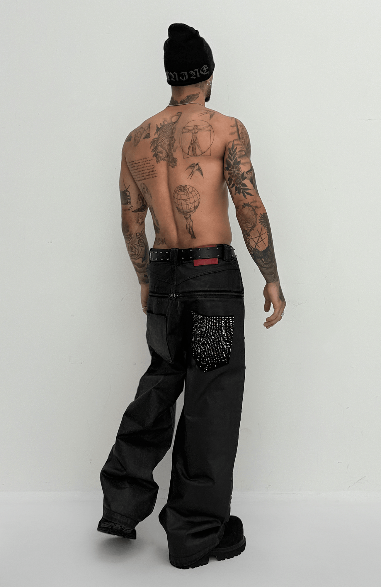 TECNINEGROUP Waxed Double-Knee Diamond Pockets Jeans