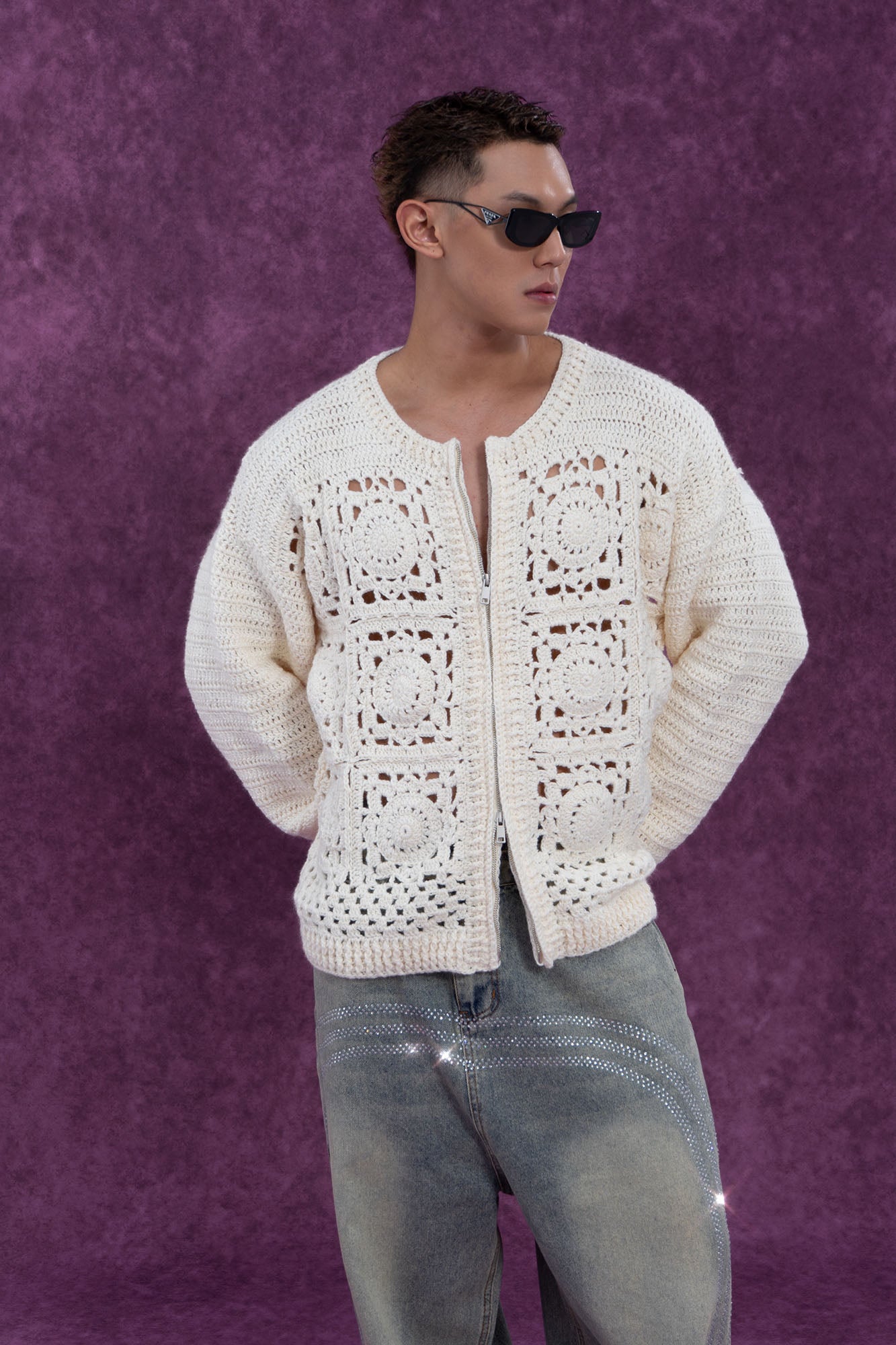 CLP Granny Square Zip Crochet Cardigan