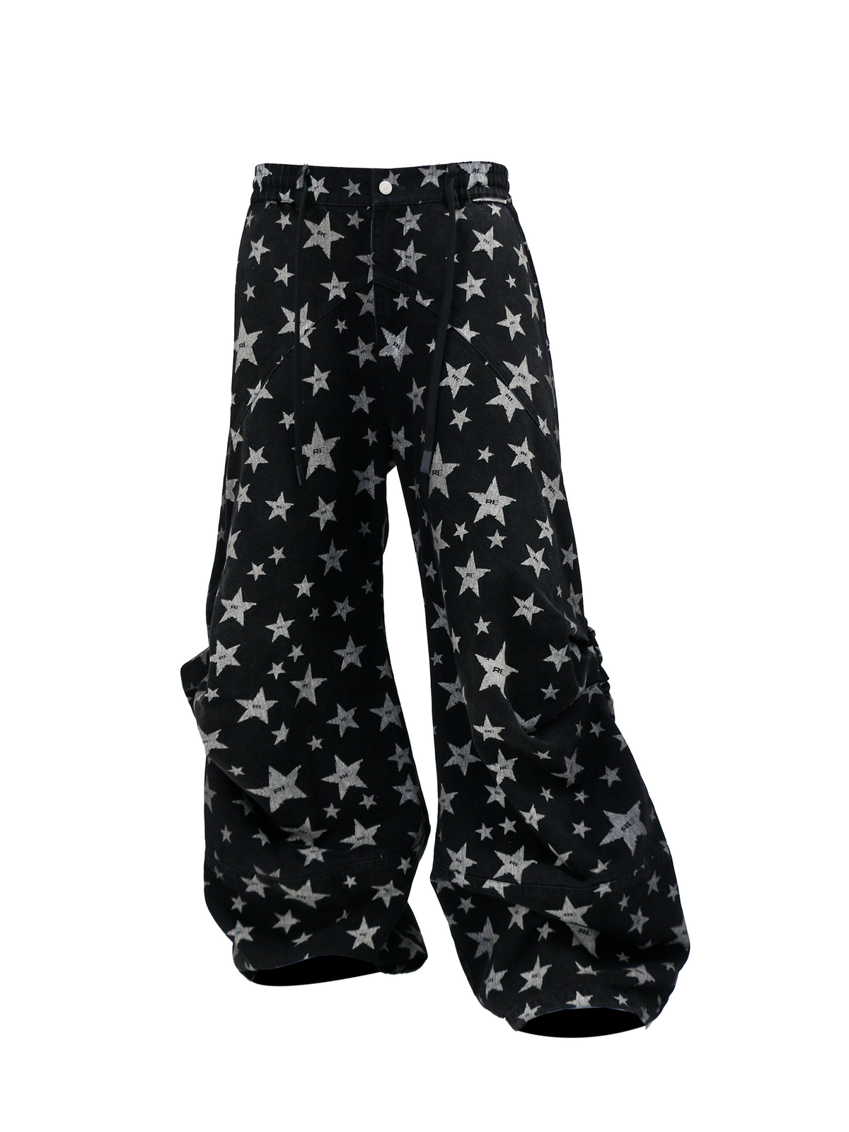 RELABEL Washed Star Full-Print Pleated Wide-Leg Jeans