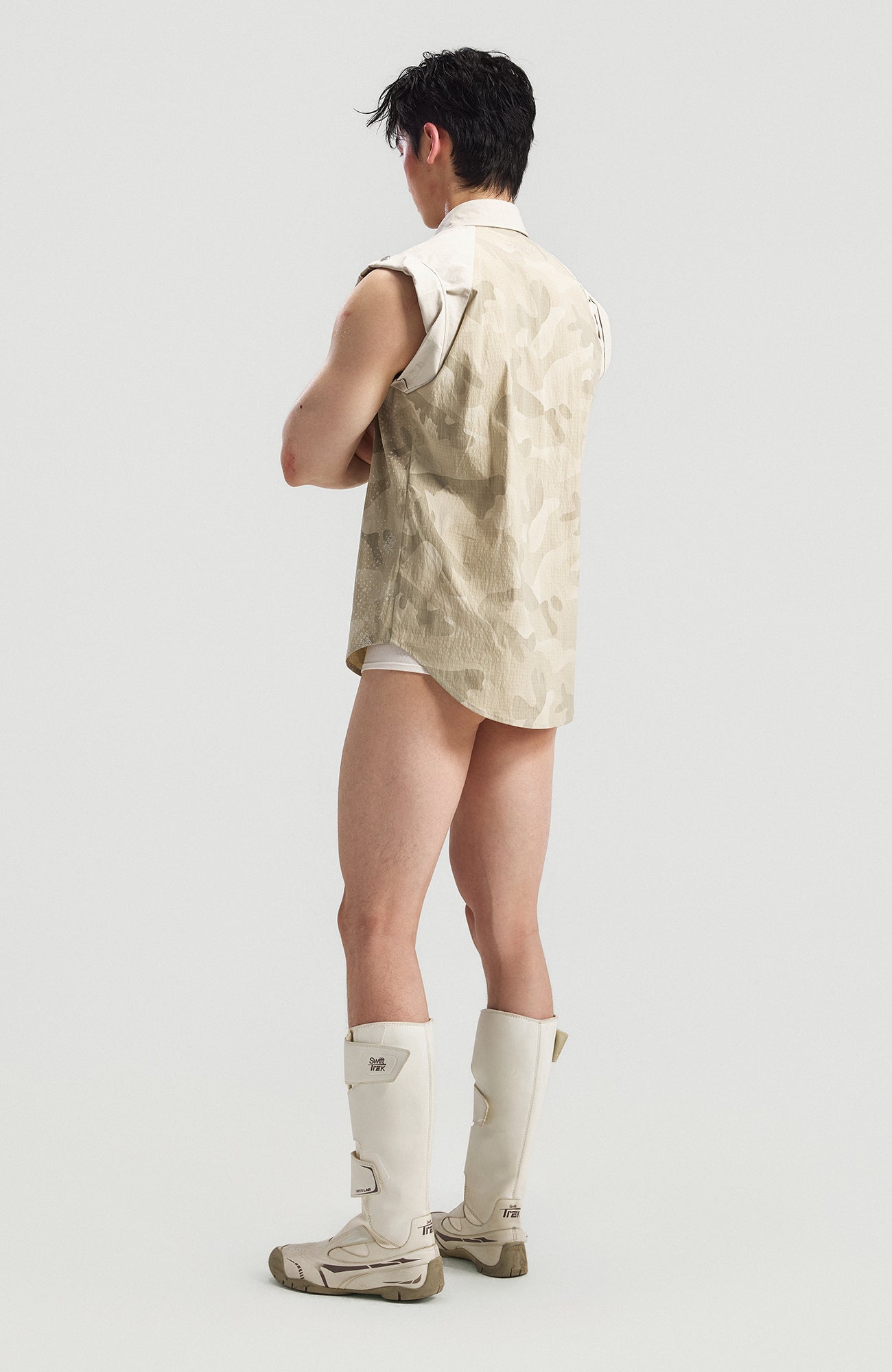 INTERRUPT Camo Graphic Sleeveless Studded Raglan Shirt