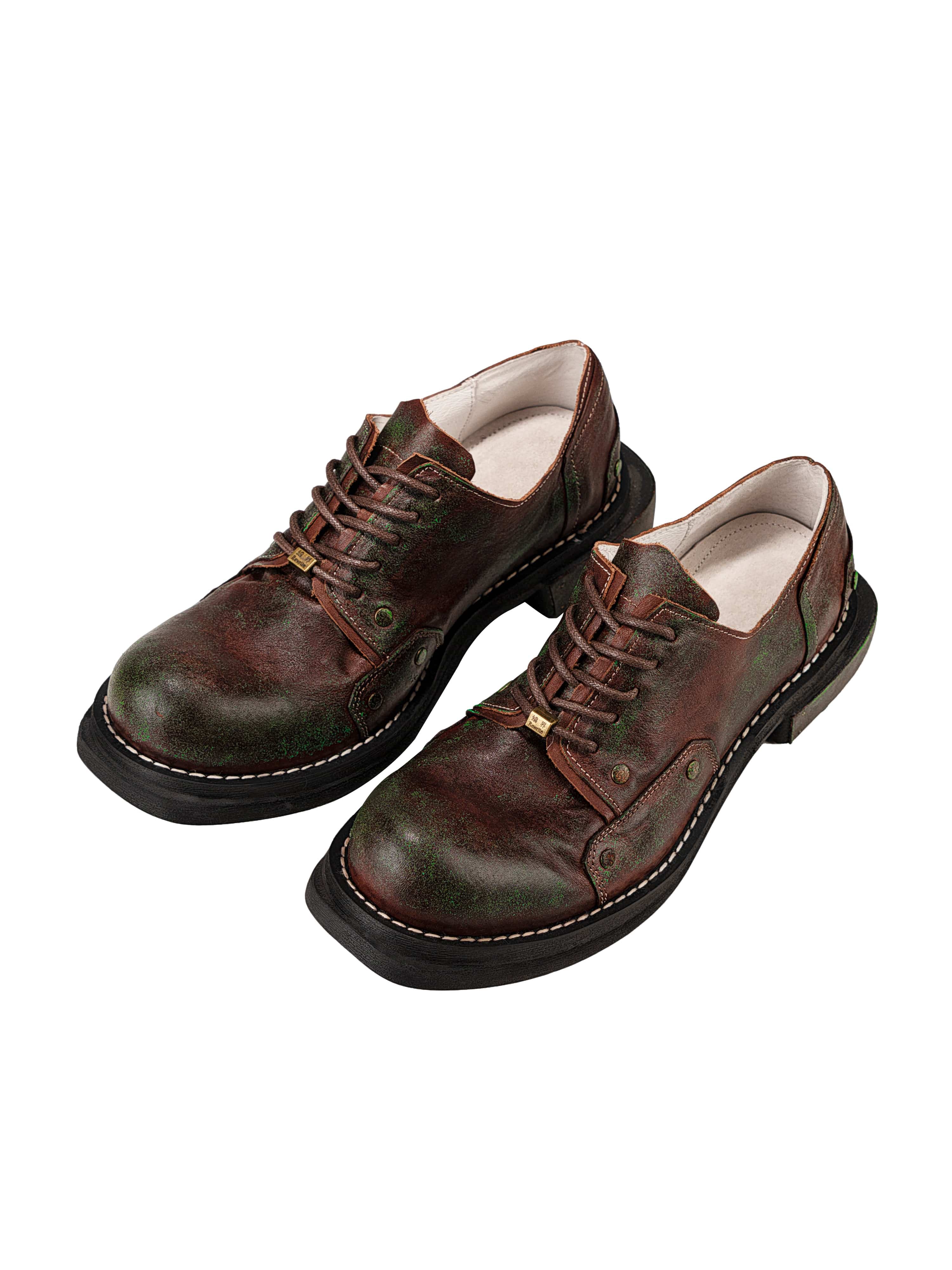 REWRITE Rusted Leather Rivet Derby Shoes, premium urban and streetwear designers apparel on PROJECTISR.com, REWRITE