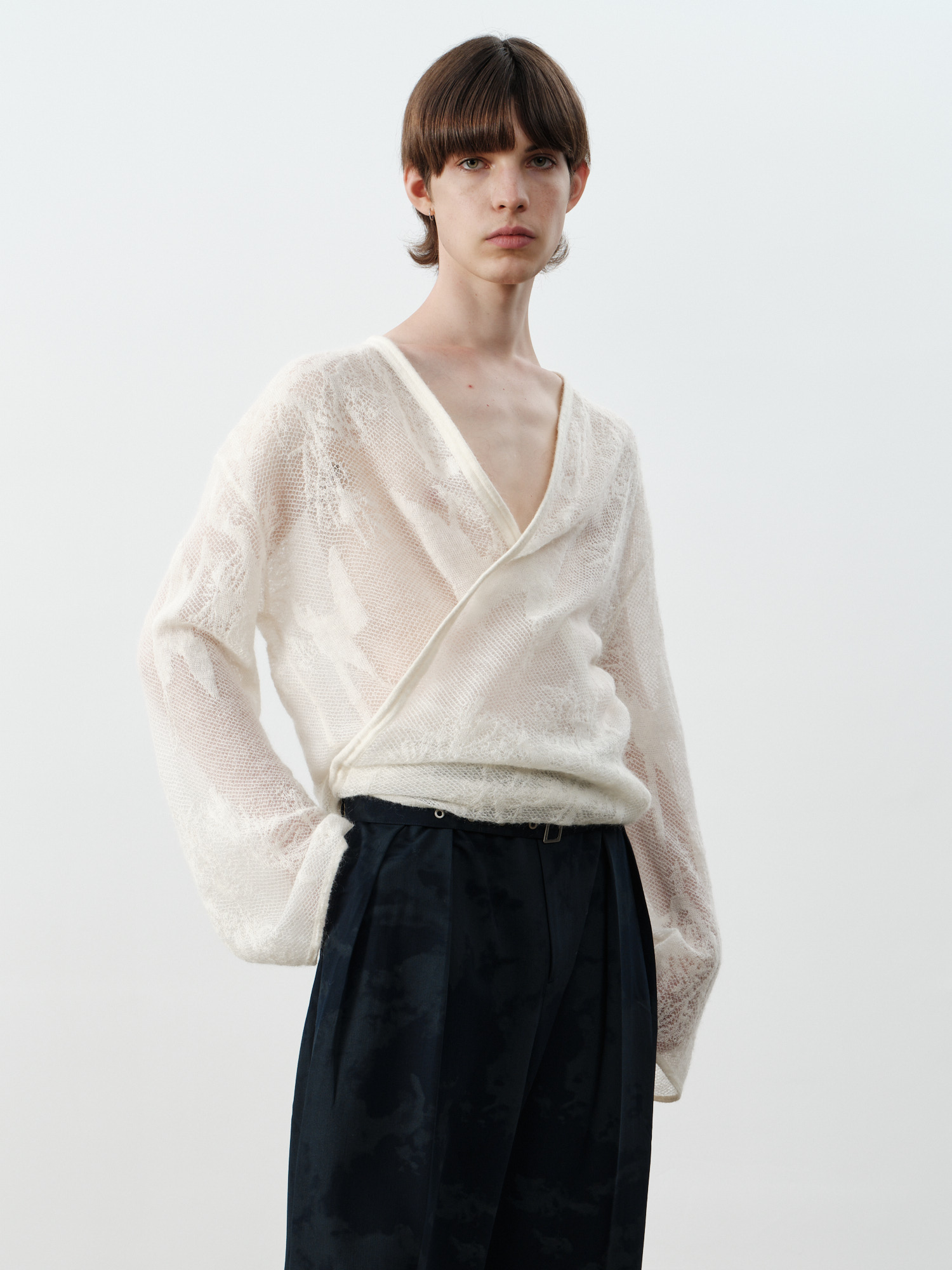 GRAINMUSTARD Baby Alpaca Openwork Jacquard Wrap Cardigan, premium urban and streetwear designers apparel on PROJECTISR.com, GRAINMUSTARD