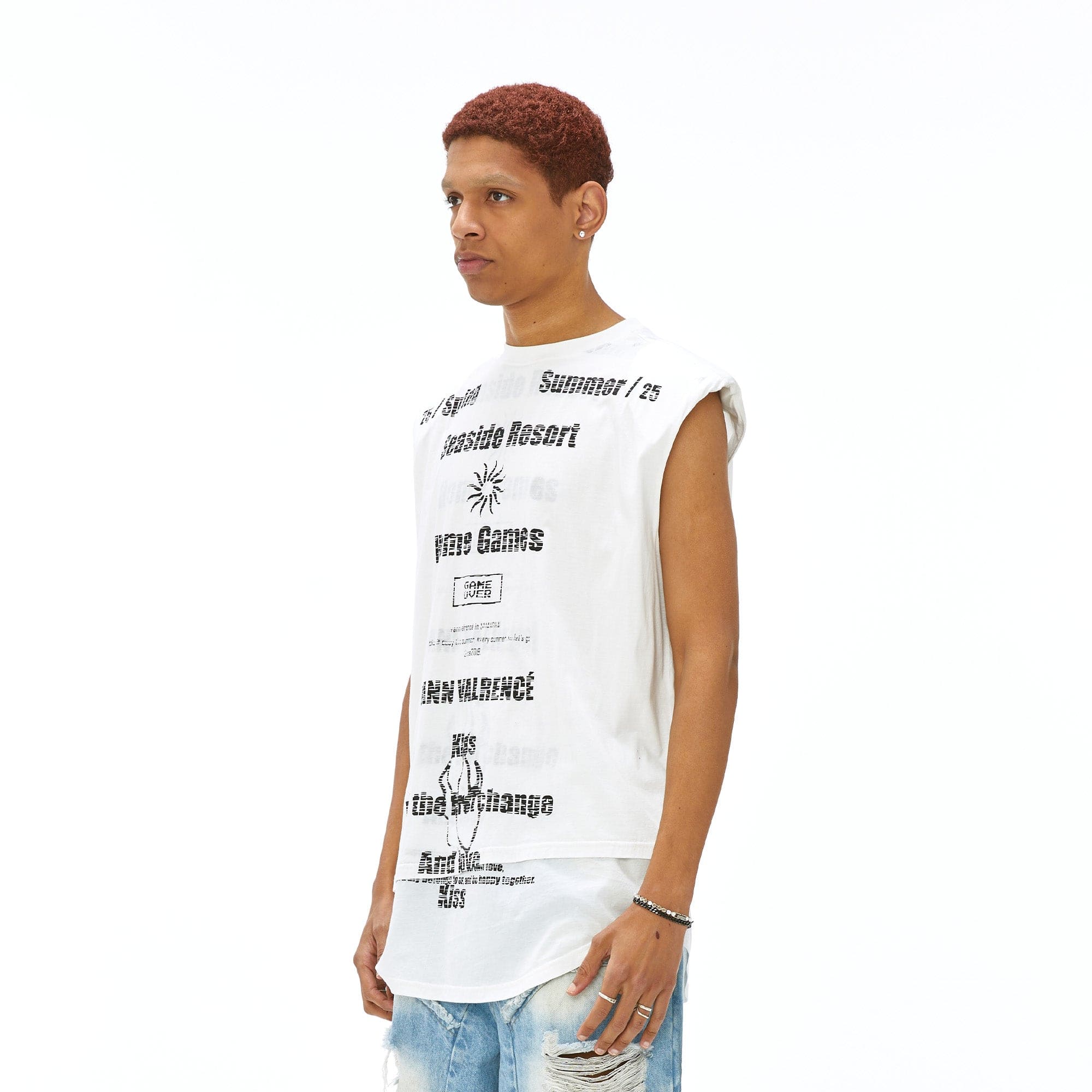 VANN VALRENCE Statement Padded Cotton Sleeveless Tee