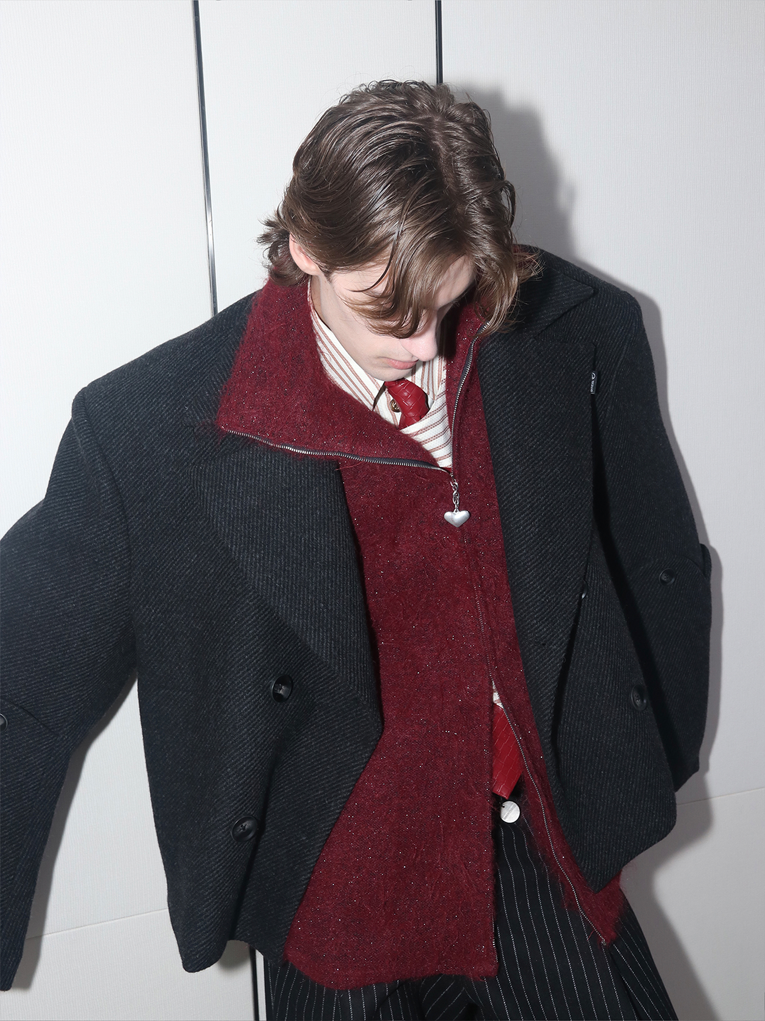 ASSEEN Asym-Zip Glitter Mohair Cardigan