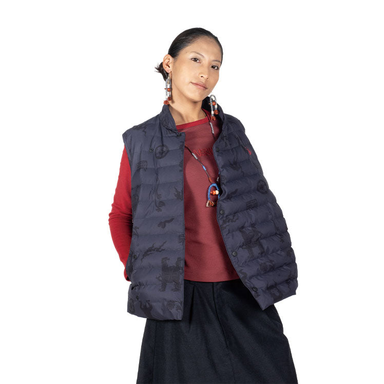 NERHI Asym Button Full-Print Down Vest
