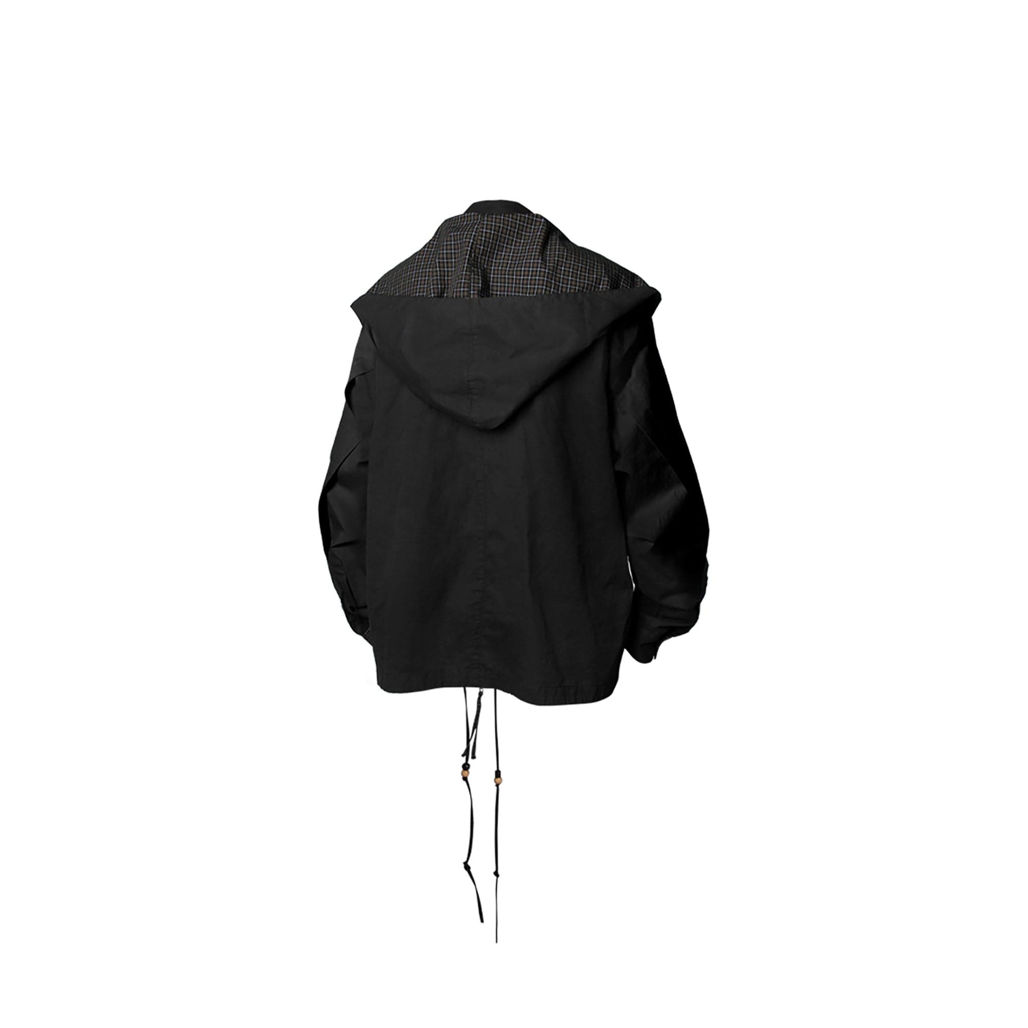RELABEL Detachable Hood Beaded Ruched Shirt Black, premium urban and streetwear designers apparel on PROJECTISR.com, RELABEL