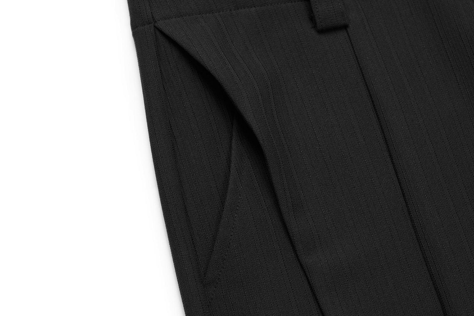 OKAYTHXBYE Pinstripe Twin Front Pleats Wide-Leg Pants, premium urban and streetwear designers apparel on PROJECTISR.com, OKAYTHXBYE