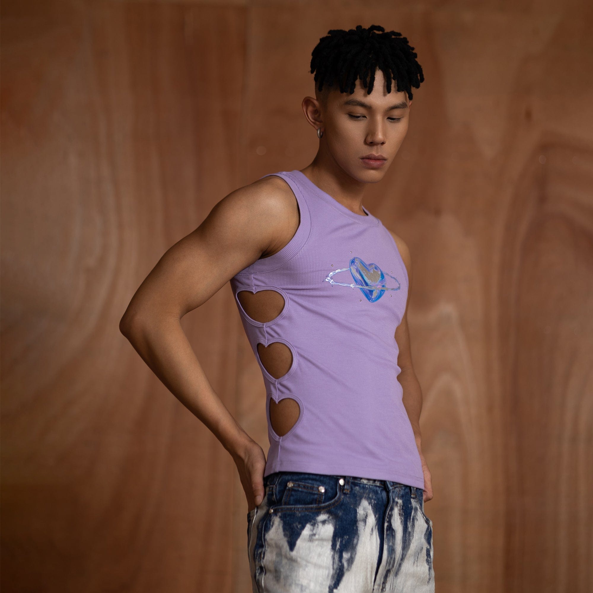 CLP Metallic Heart Slim Hollowed Tank Top Purple, premium urban and streetwear designers apparel on PROJECTISR.com, CLP