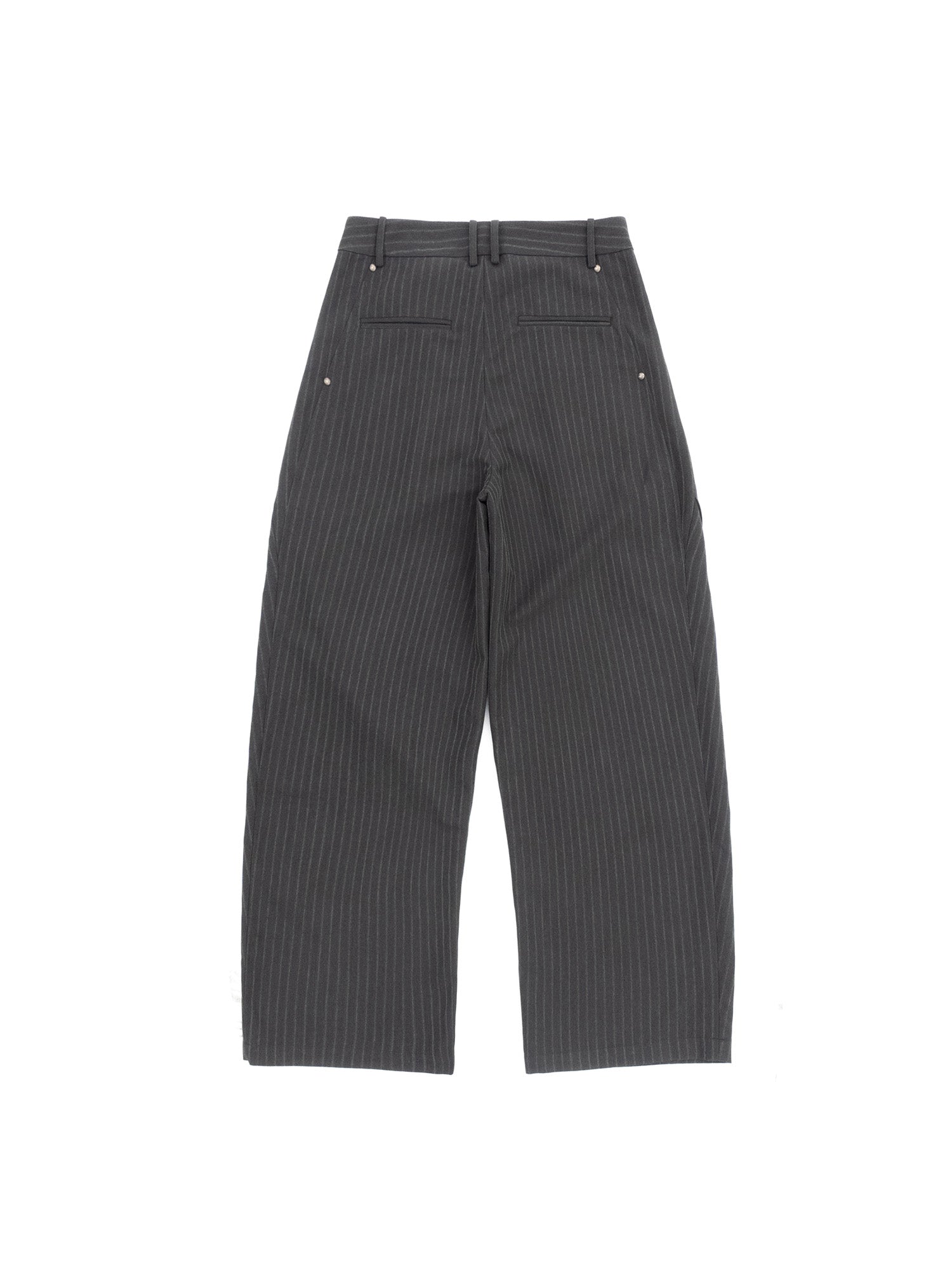 IN EXISTENCE Stripe Pleated Embroidery Curved Pants