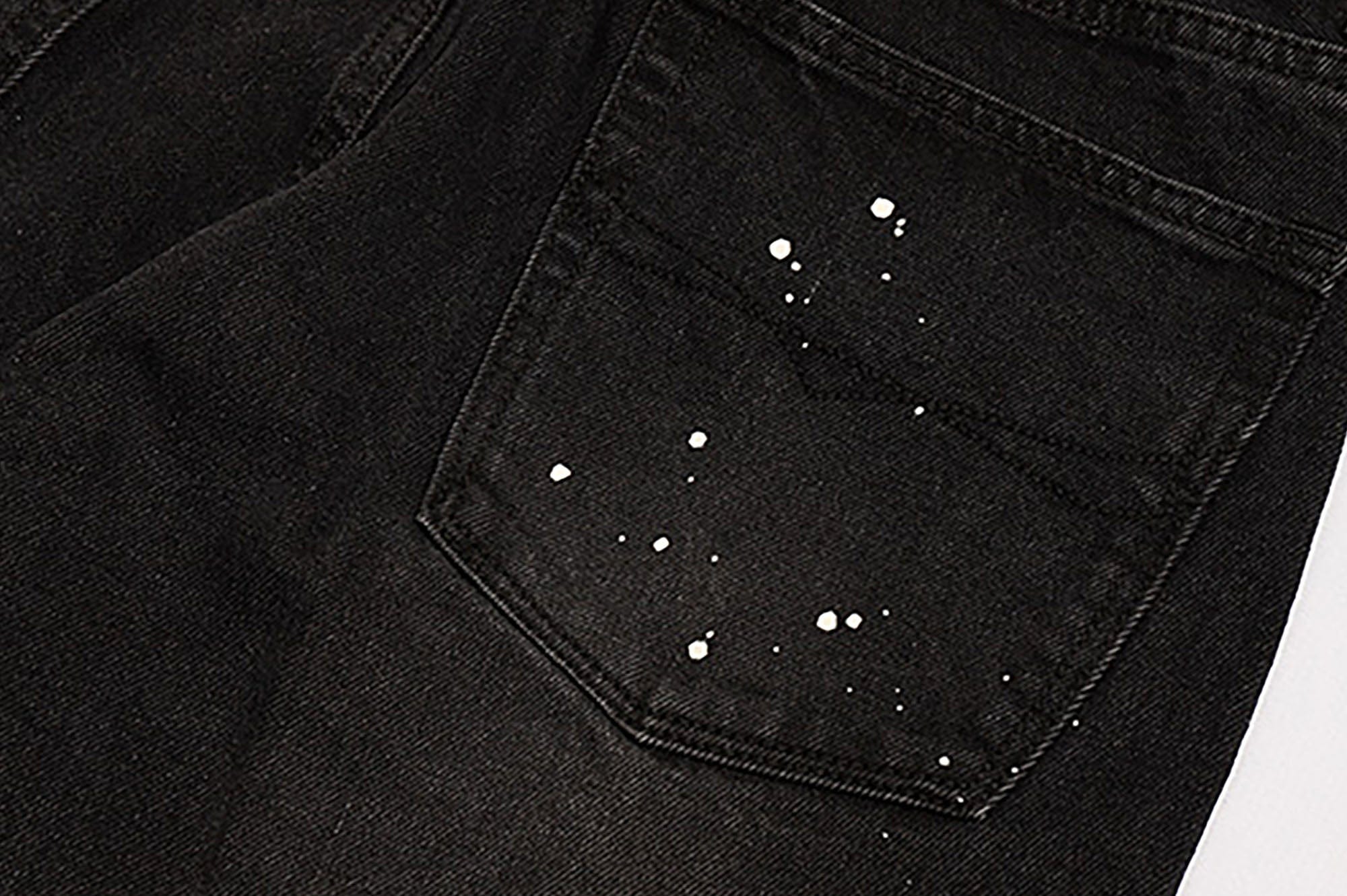 BLACK8MOB Ripped Splatter Straight-Leg Jeans, premium urban and streetwear designers apparel on PROJECTISR.com, BLACK8MOB