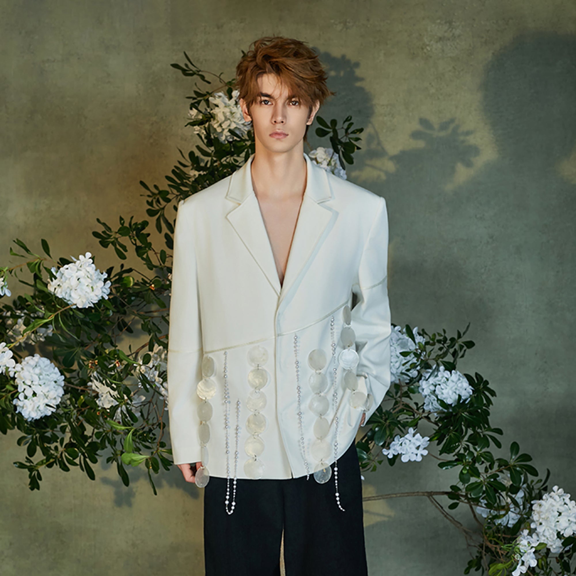 JIECHI Drifting Sequin & Pearl Chains Blazer