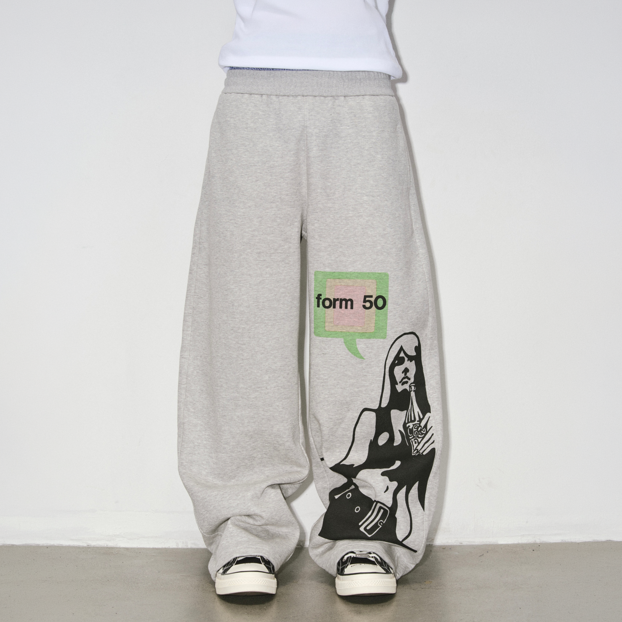 NOVACAM Portrait Graphic Curved Wide-Leg Sweatpants