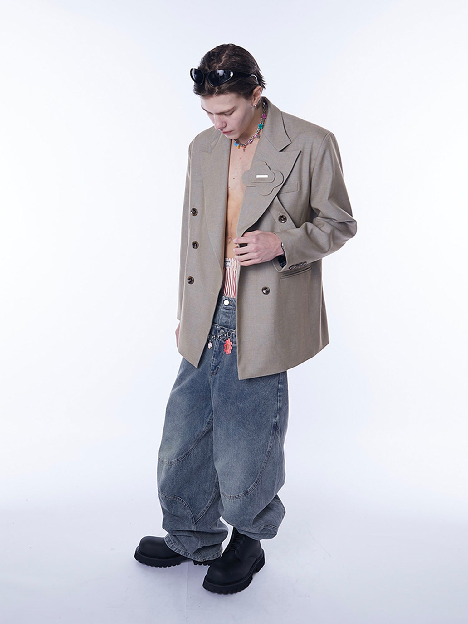 ASSEEN Floral Patch Double-Breasted Blazer, premium urban and streetwear designers apparel on PROJECTISR.com, ASSEEN