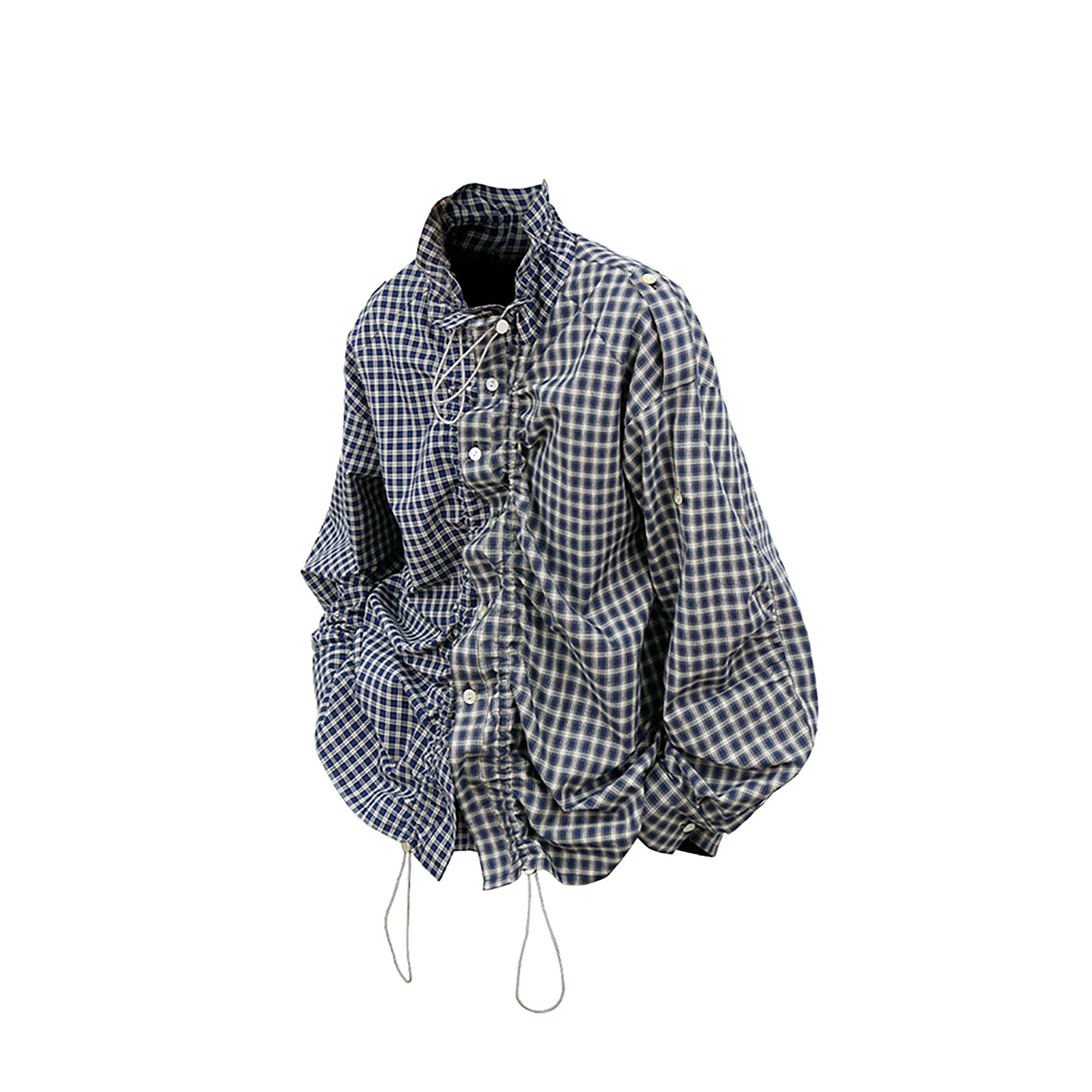 RELABEL Ruched Contrast Gingham Drawstring Shirt, premium urban and streetwear designers apparel on PROJECTISR.com, RELABEL