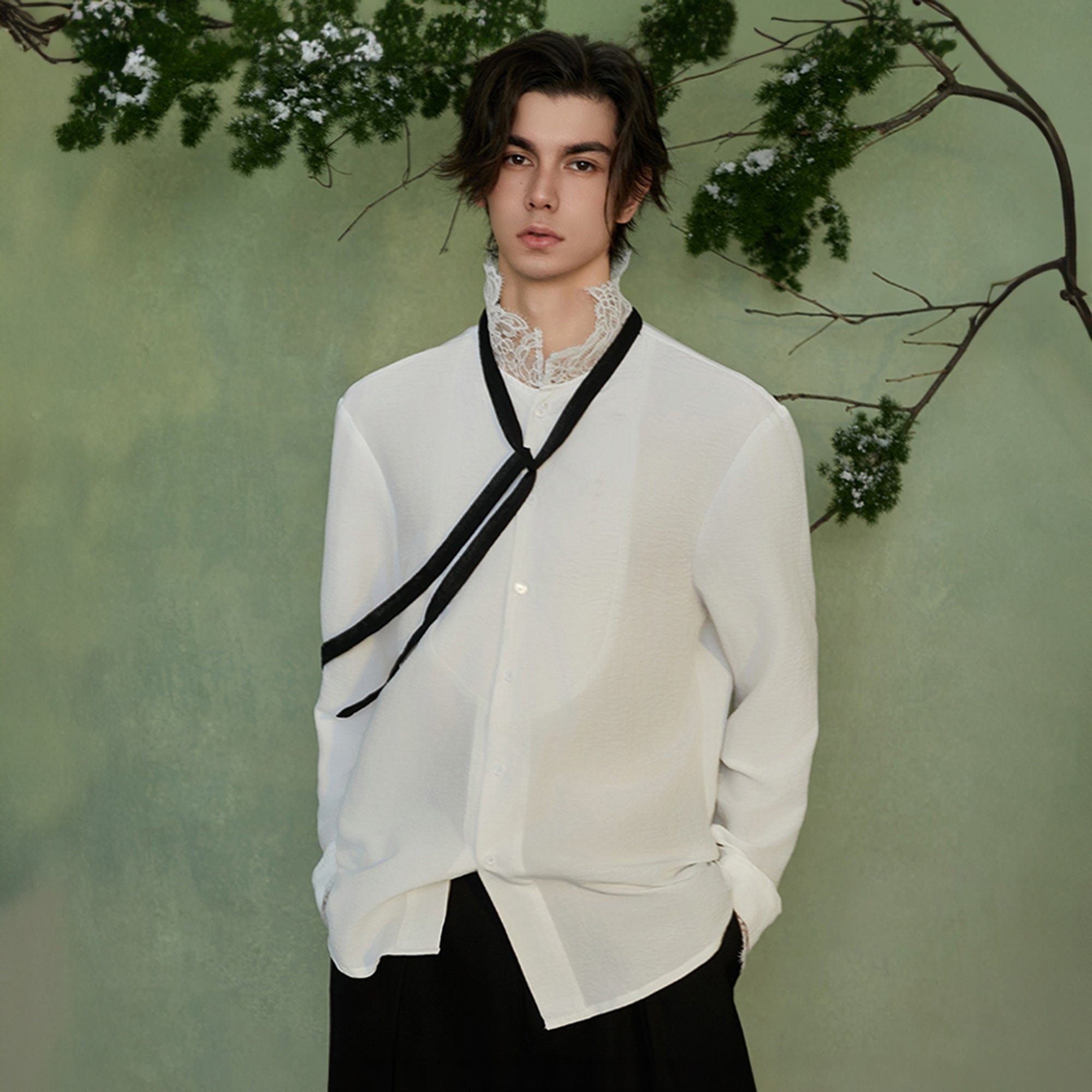 JIECHI Lace Tie Shirt, premium urban and streetwear designers apparel on PROJECTISR.com, JIECHI