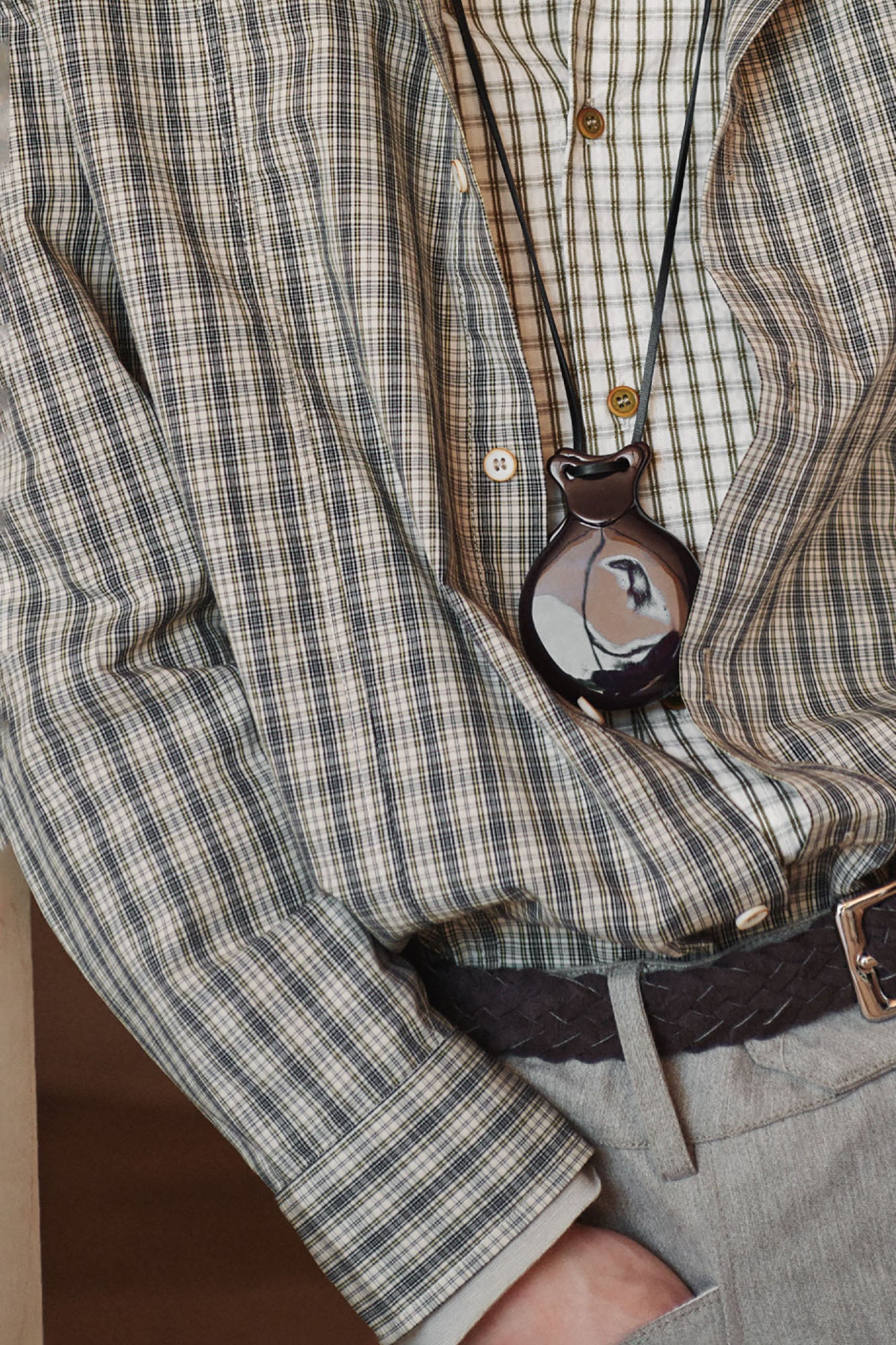 GONGHE REPUB Faux Layered Collar Plaid Shirt, premium urban and streetwear designers apparel on PROJECTISR.com, GONGHE REPUB