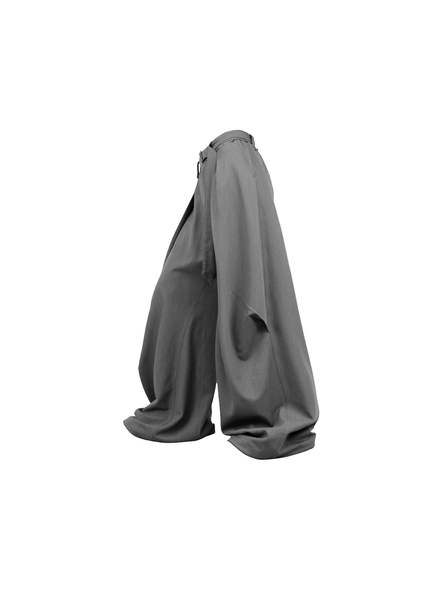 RELABEL Wool-Blend Pleated Draped Wide-Leg Pants Gray, premium urban and streetwear designers apparel on PROJECTISR.com, RELABEL