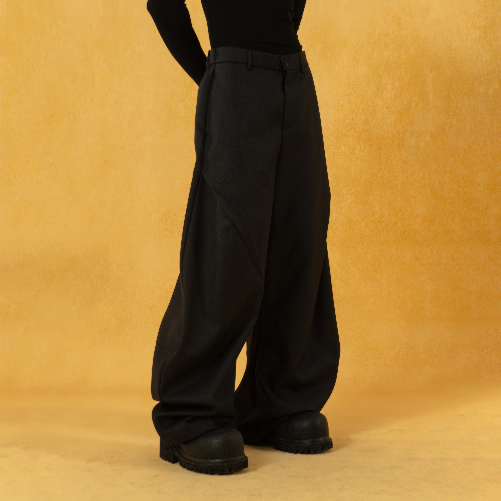 CLP Curved Crinkled Floor-Length Trousers, premium urban and streetwear designers apparel on PROJECTISR.com, CLP