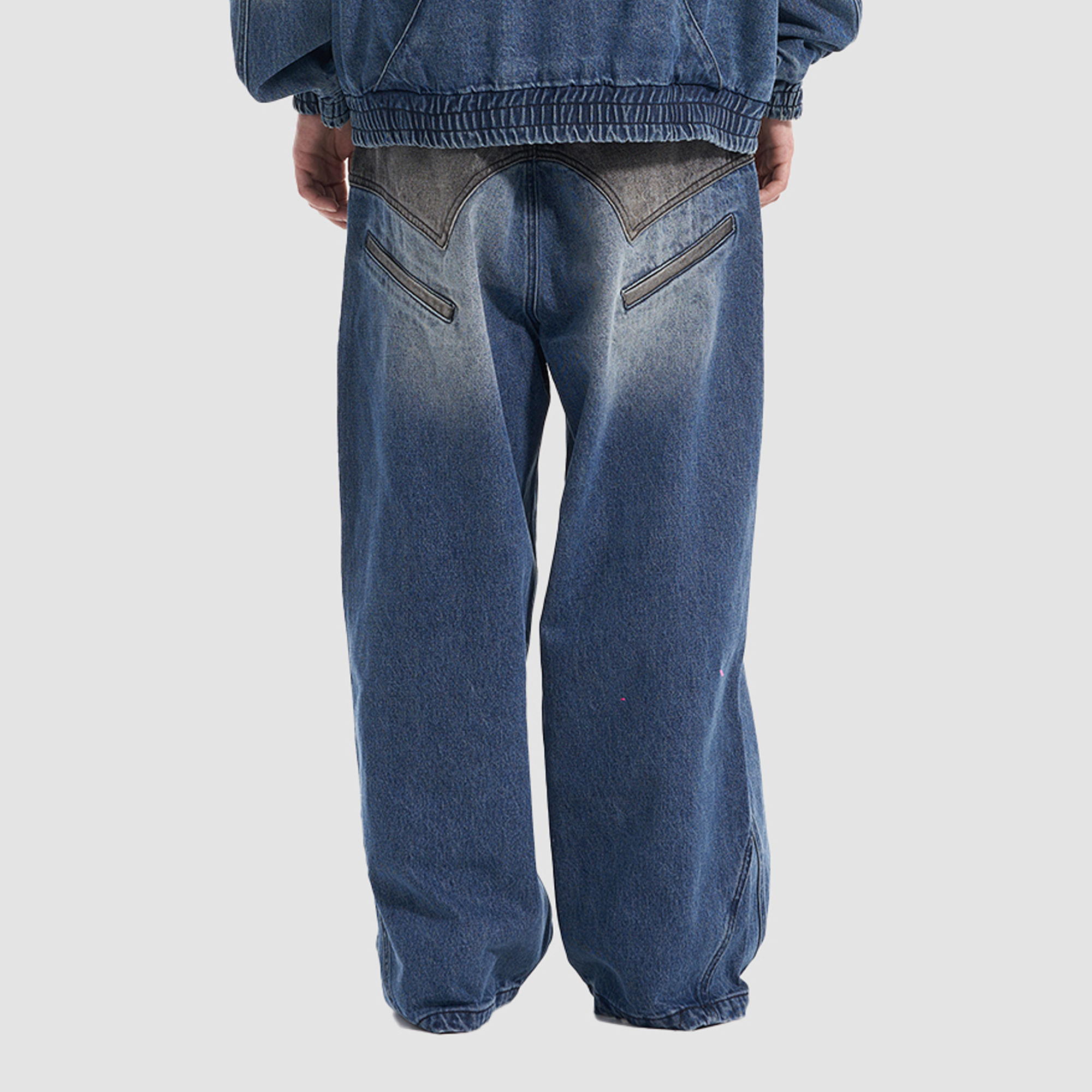 VANN VALRENCE Contrast Faded-Wash Paneled Jeans