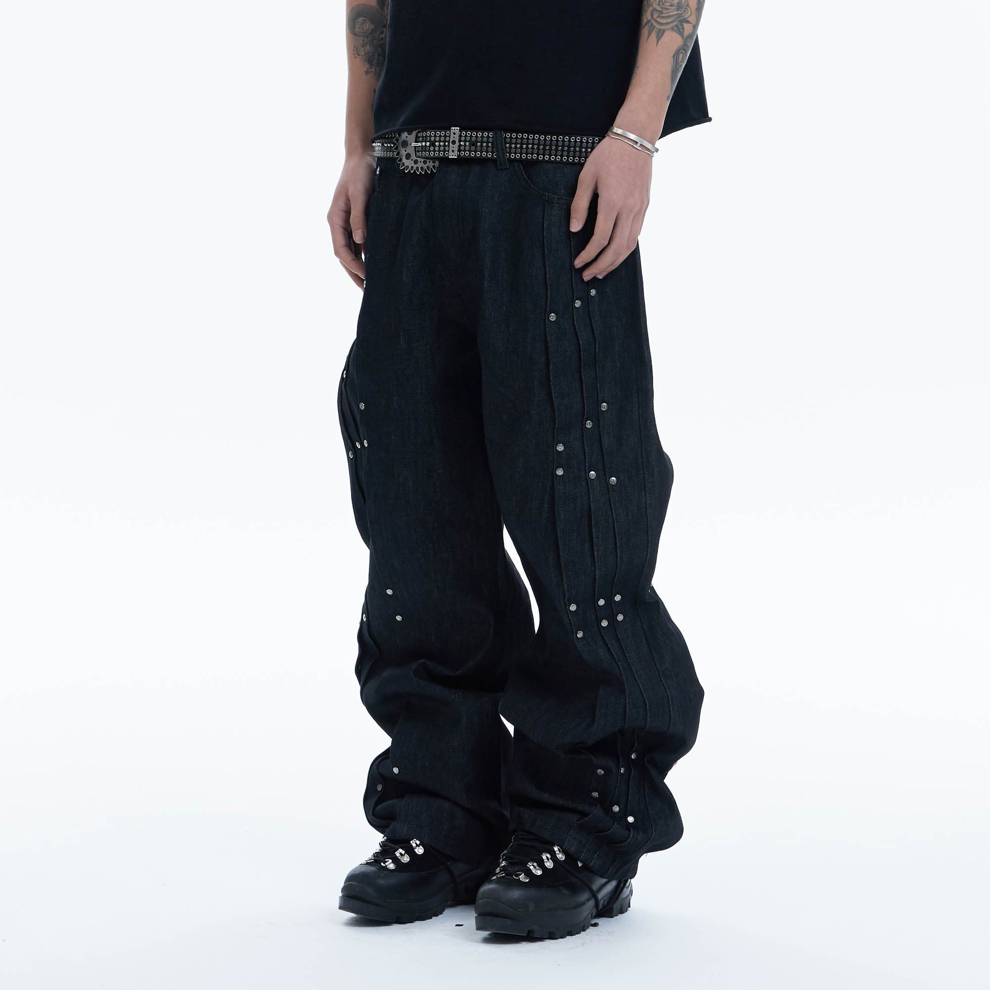 DND4DES Paneled Rivet Wide-Leg Jeans, premium urban and streetwear designers apparel on PROJECTISR.com, DND4DES
