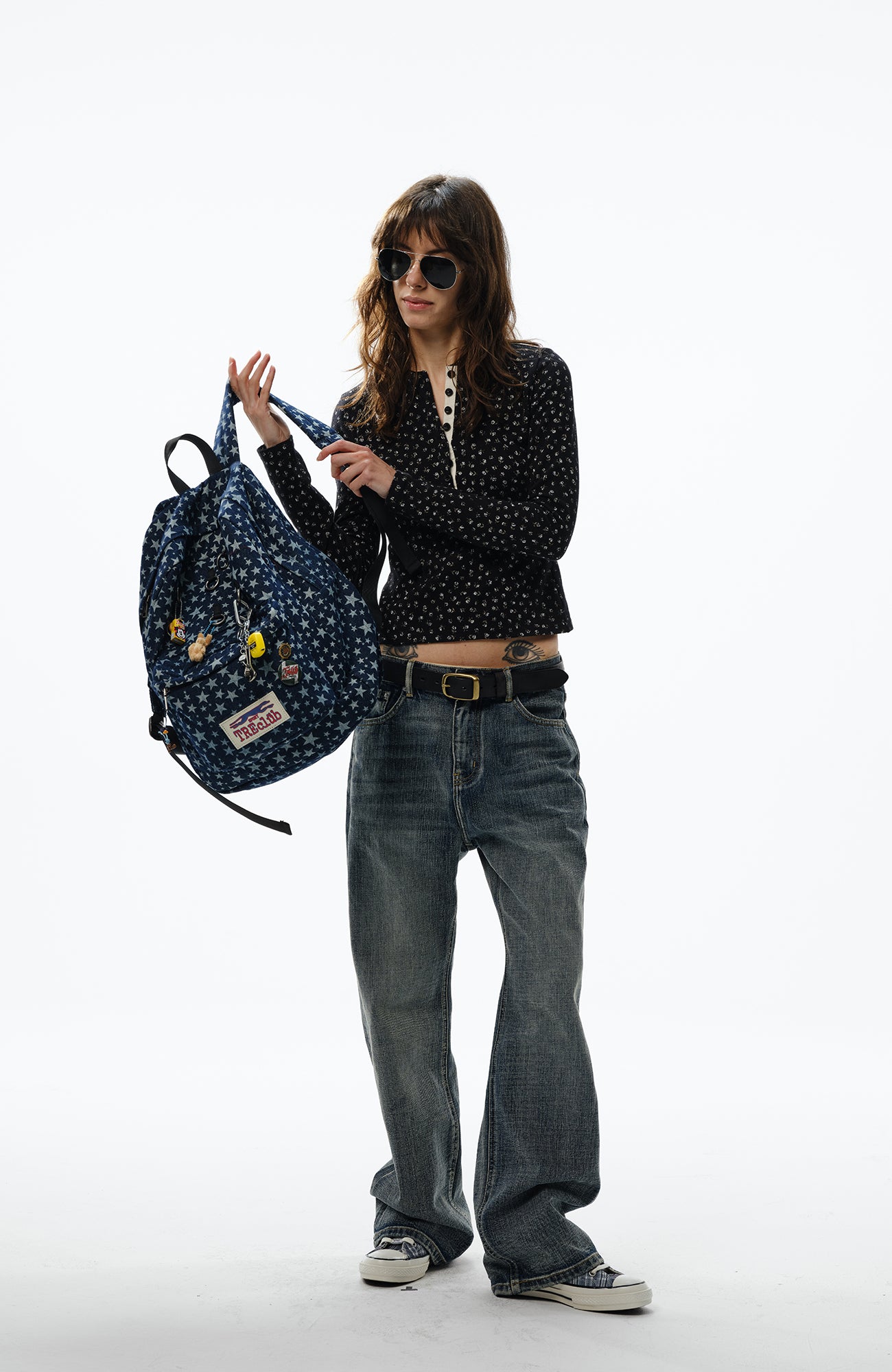 TRECLUB Multi-Eyelet Star Graphic Campus Backpack