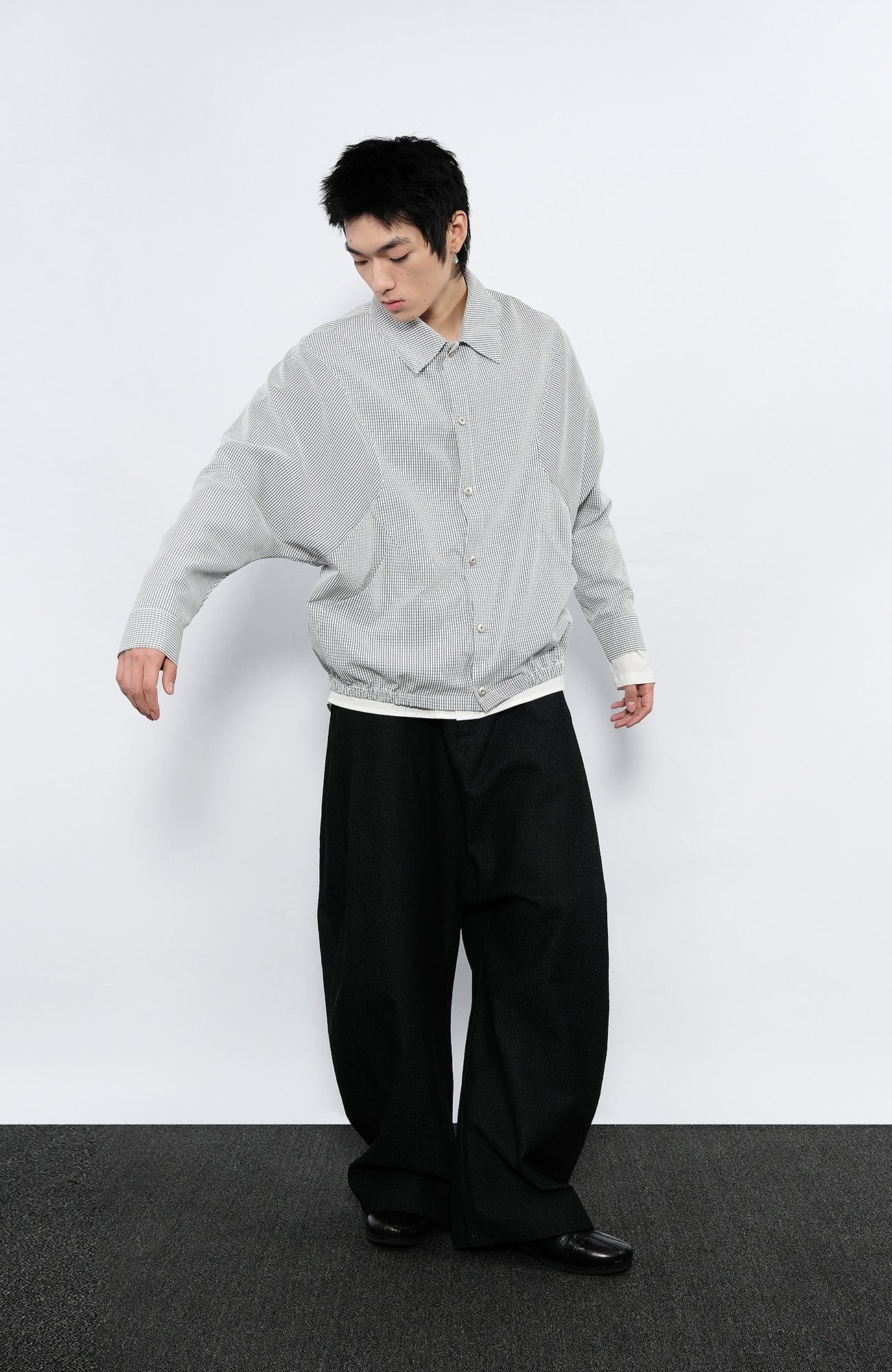 7440 37 1 Grid Check Batwing Sleeves Shirt, premium urban and streetwear designers apparel on PROJECTISR.com, 7440 37 1