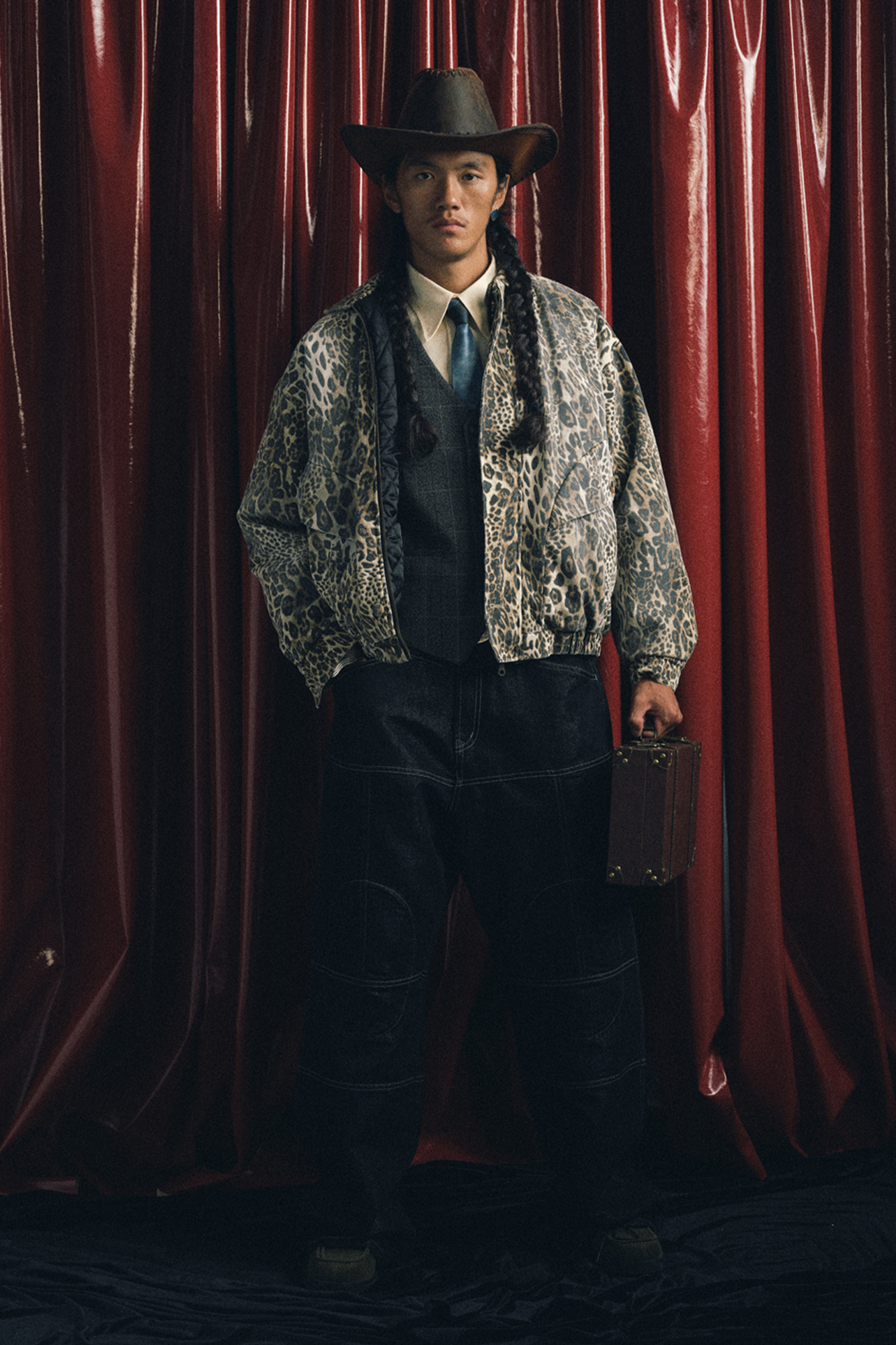 TRECLUB Distressed Leopard Full-Print Bomber Jacket