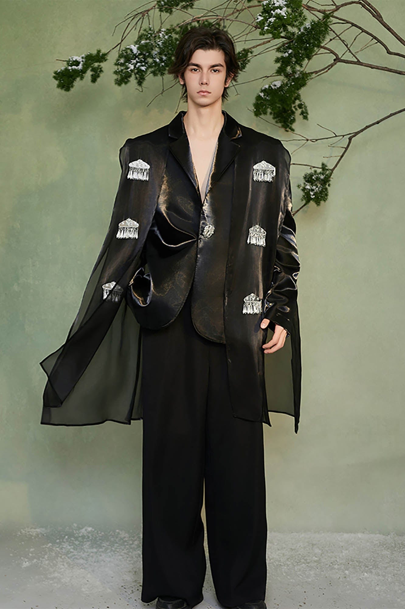 JIECHI Sheer Tassel Layered Tribal Blazer, premium urban and streetwear designers apparel on PROJECTISR.com, JIECHI