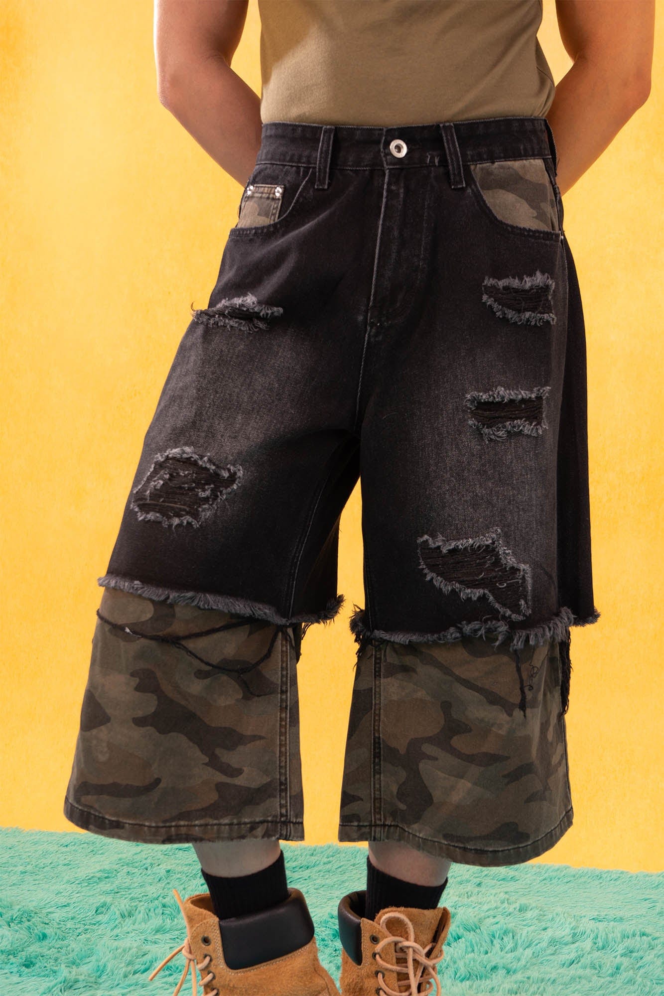 CLP Distressed Layered Camo Cargo Shorts, premium urban and streetwear designers apparel on PROJECTISR.com, CLP
