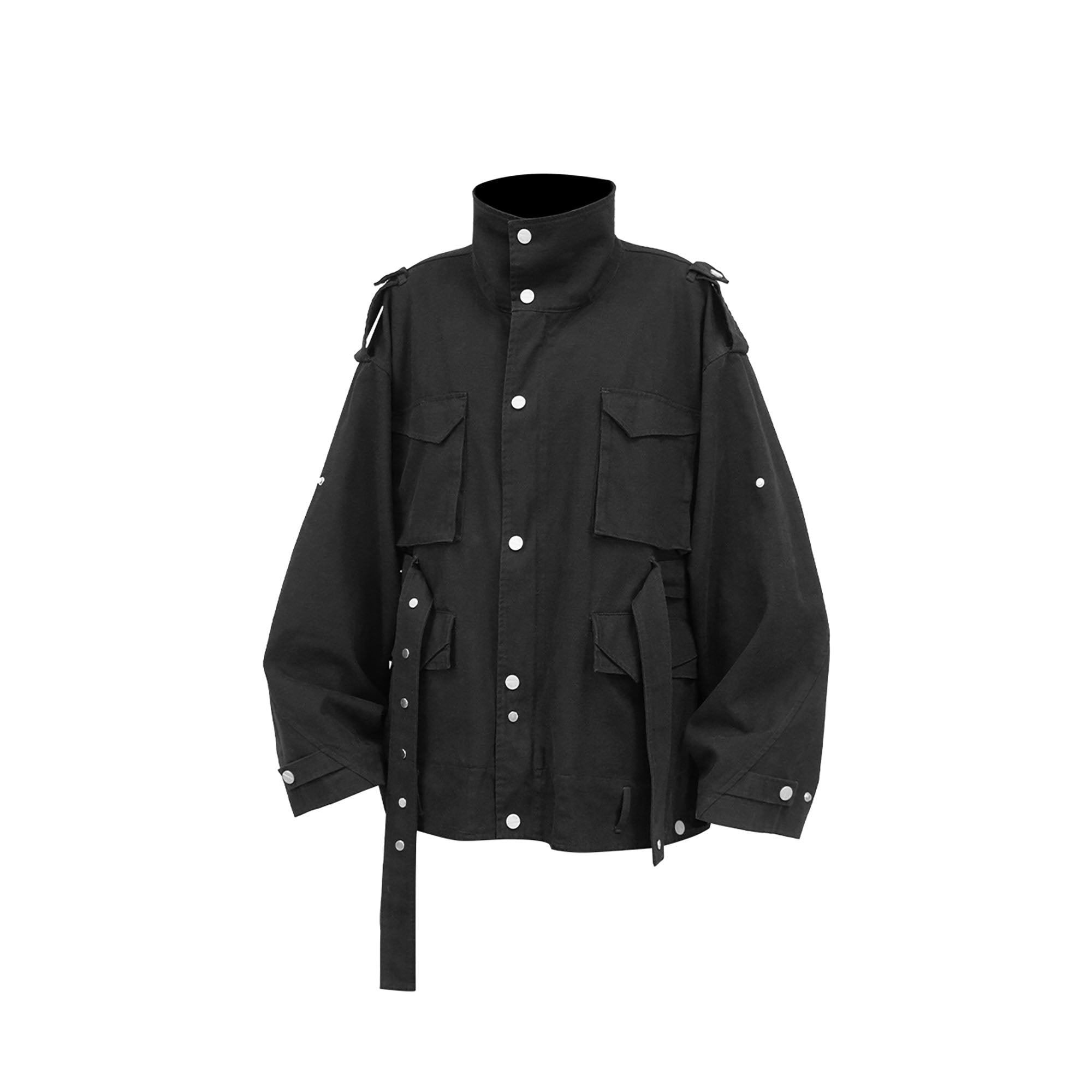 RELABEL Retro Multi-Pocket Snap-Hem Convertible Jacket Black