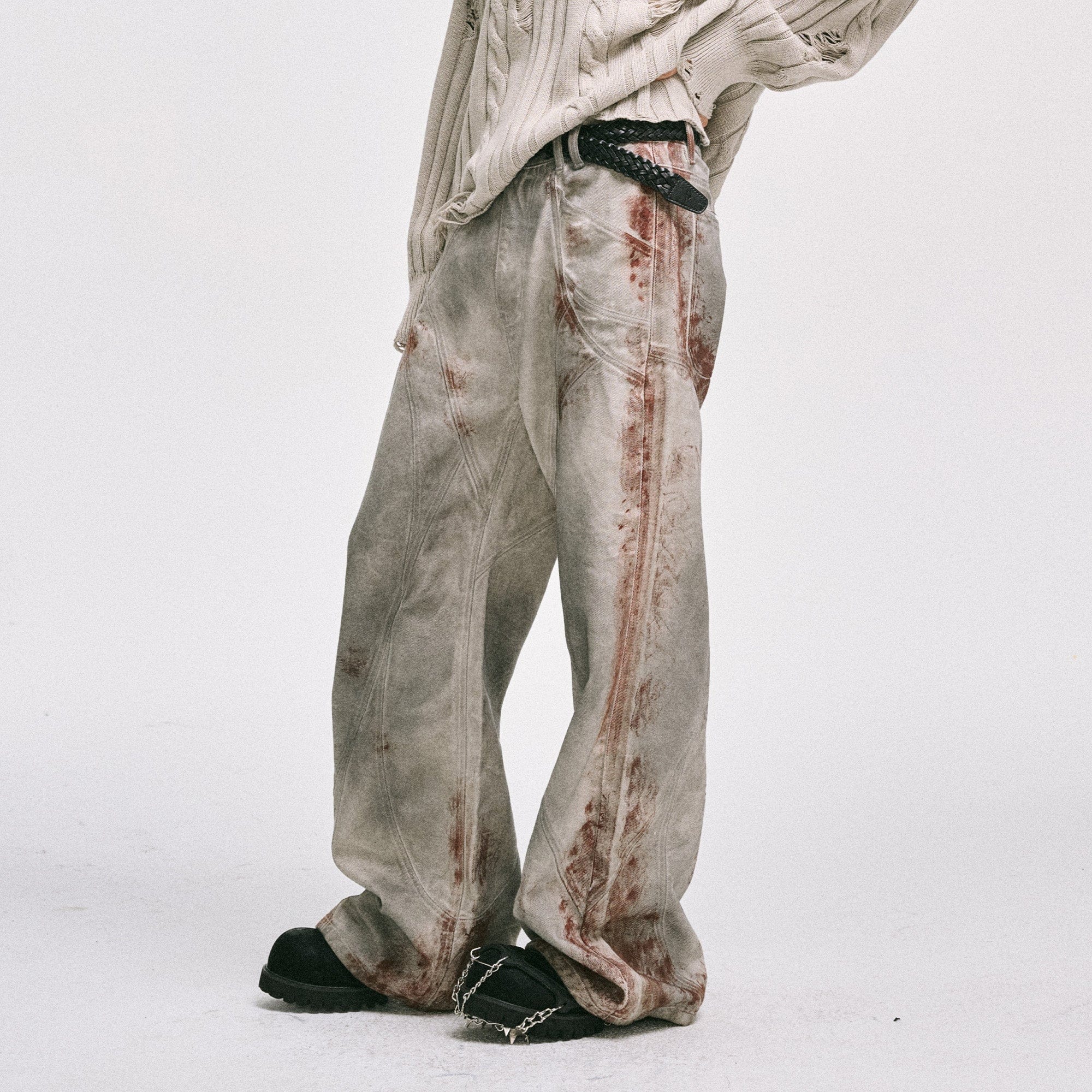 CATSSTAC Rusted Deconstructed Wide-Leg Jeans, premium urban and streetwear designers apparel on PROJECTISR.com, CATSSTAC