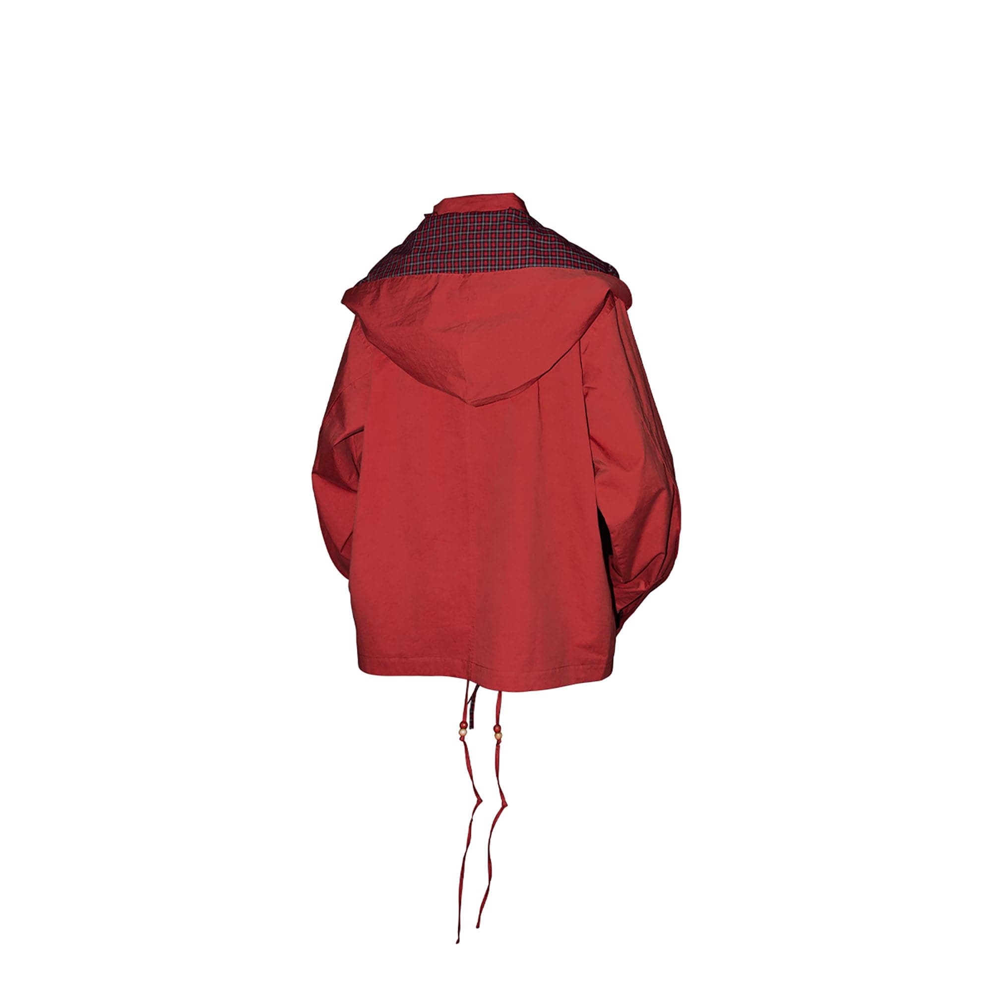 RELABEL Detachable Hood Beaded Ruched Shirt Red, premium urban and streetwear designers apparel on PROJECTISR.com, RELABEL