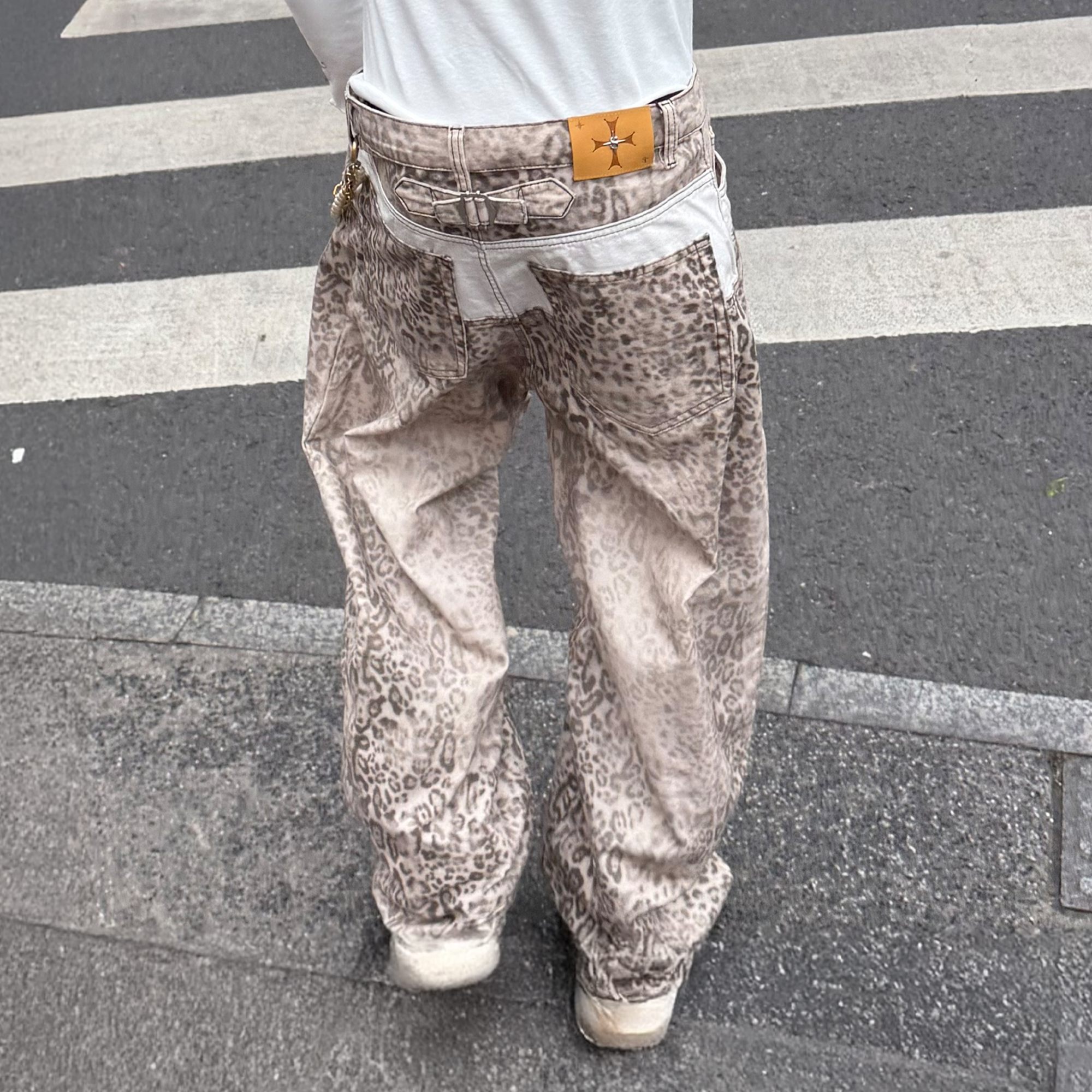 STEEPC Leopard Washed Paneled Wide-Leg Pants, premium urban and streetwear designers apparel on PROJECTISR.com, STEEPC