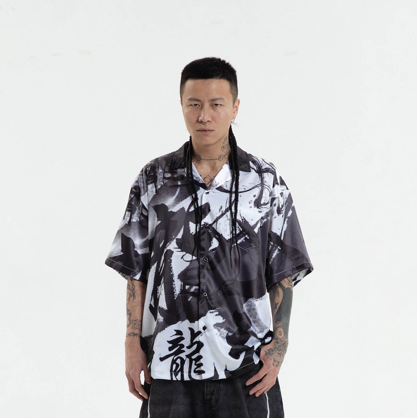 RTVG Dragon Calligraphy Cuban Half Shirt, premium urban and streetwear designers apparel on PROJECTISR.com, RTVG