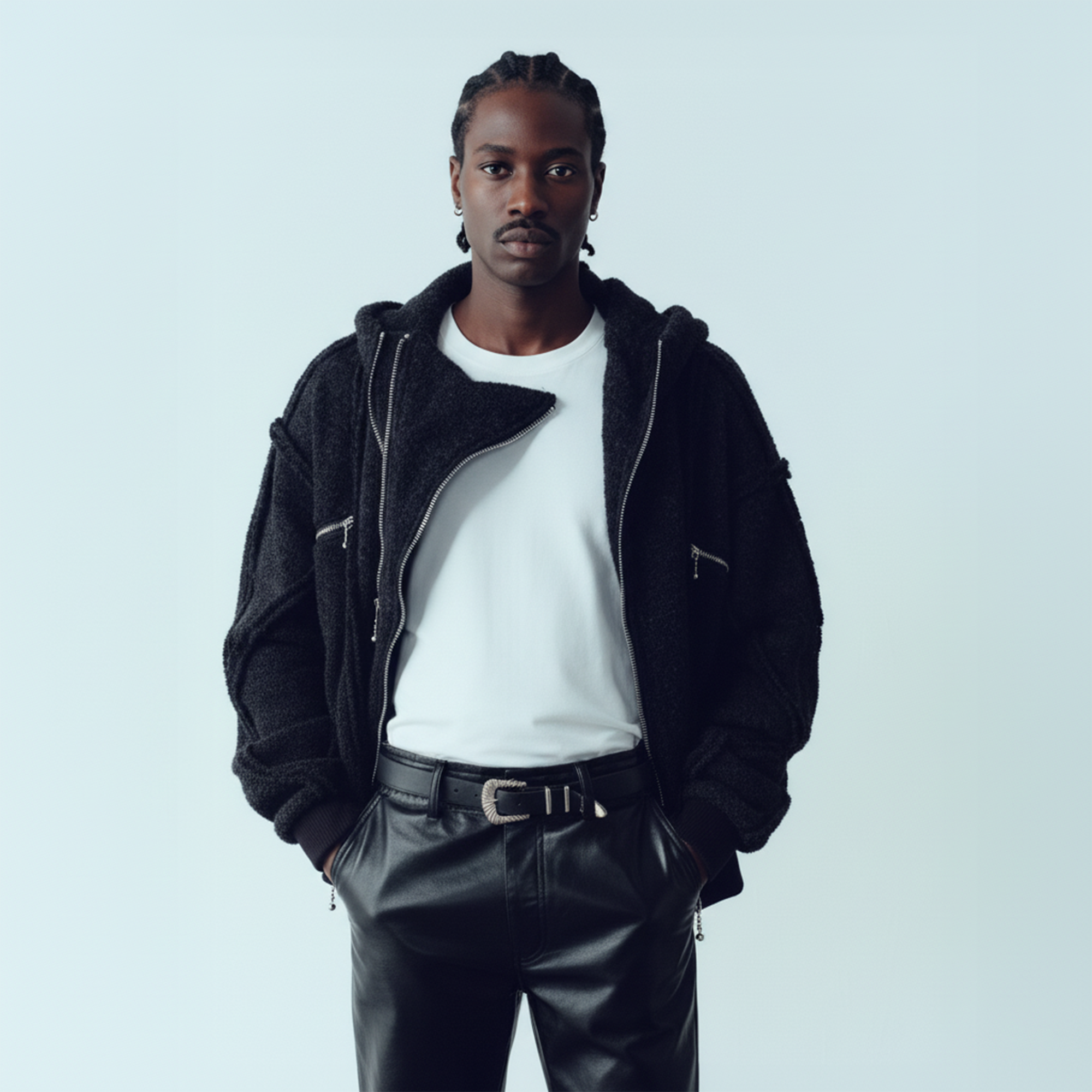 KADAKADA Wooly Raw-Stitch Panel Hooded Jacket