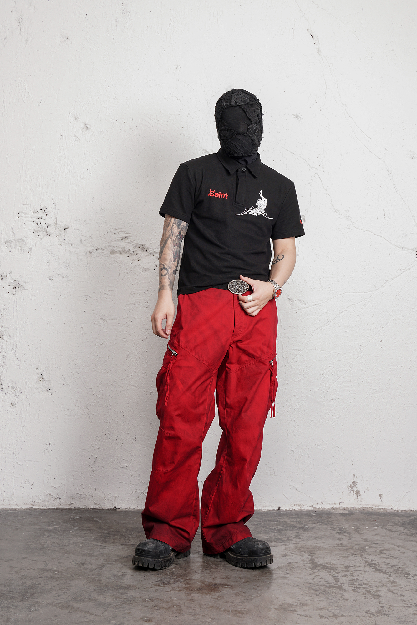 UNDERWATER Burnt Red Dirty-Dyed Moleskin Cargo Pants, premium urban and streetwear designers apparel on PROJECTISR.com, UNDERWATER
