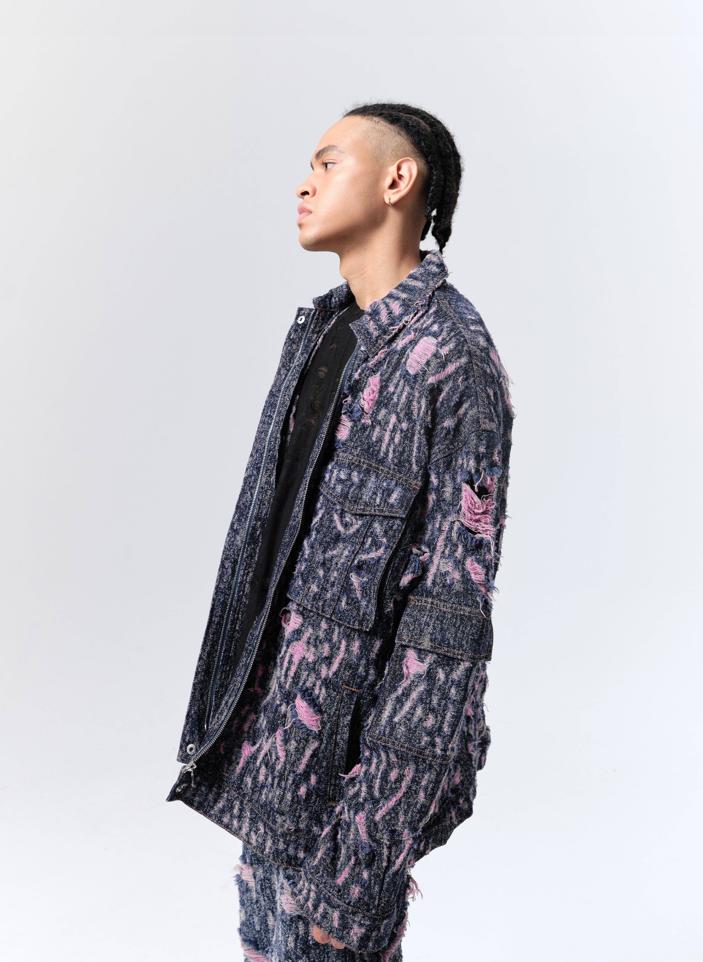 VANN VALRENCE Distressed Embroidered Multi-Pockets Denim Jacket, premium urban and streetwear designers apparel on PROJECTISR.com, VANN VALRENCE