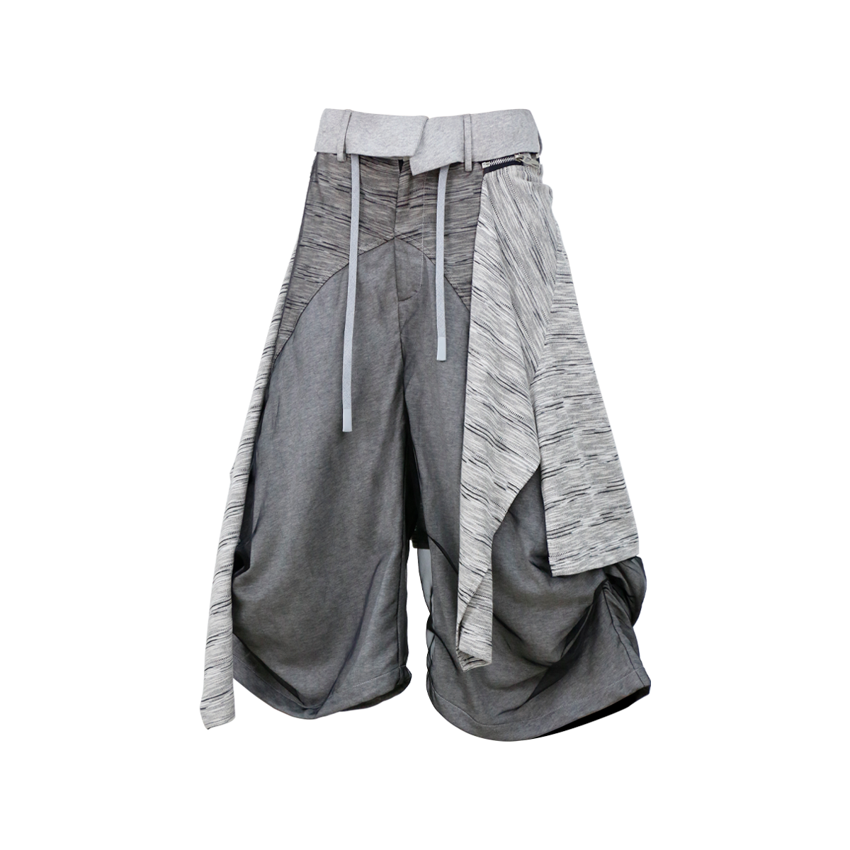 RELABEL Detachable Striped Drape Ruched Oversized Shorts Gray, premium urban and streetwear designers apparel on PROJECTISR.com, RELABEL