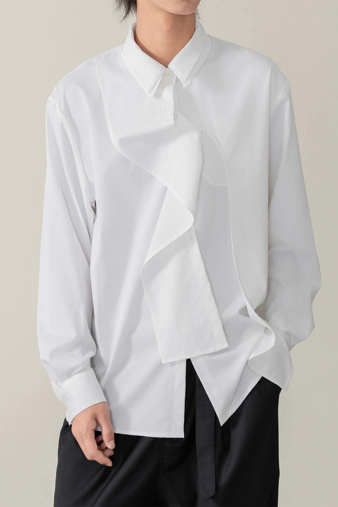 MOITIEDEPETALE Asymmetrical Panel Bamboo Fiber Shirt