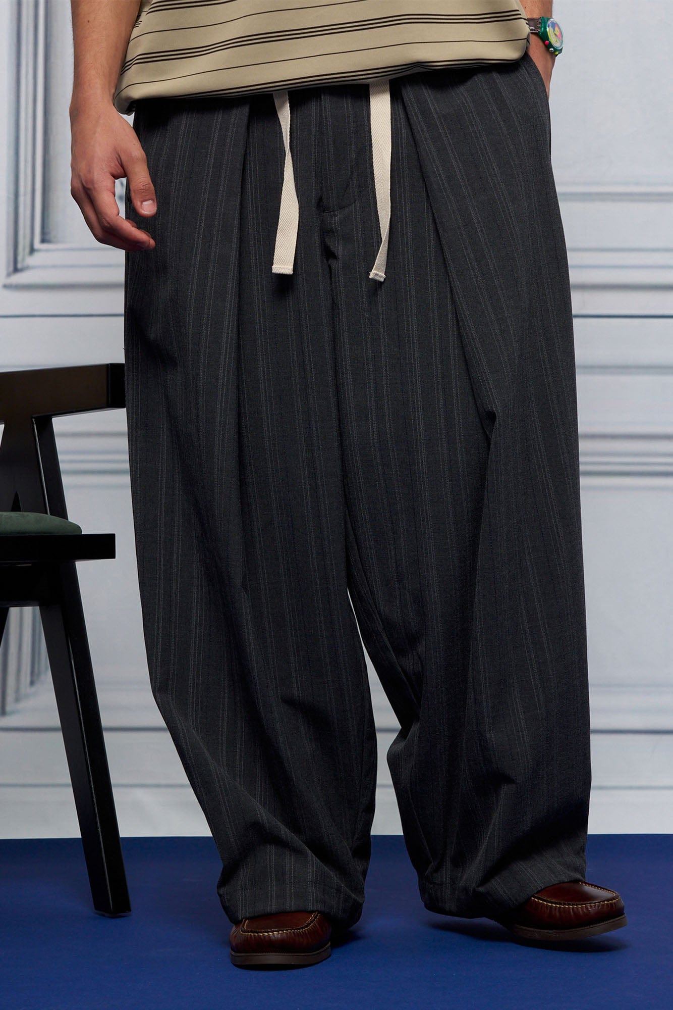 UNLIMITED MOTE Pleated Drawstring Wide-Leg Pants, premium urban and streetwear designers apparel on PROJECTISR.com, UNLIMITED MOTE