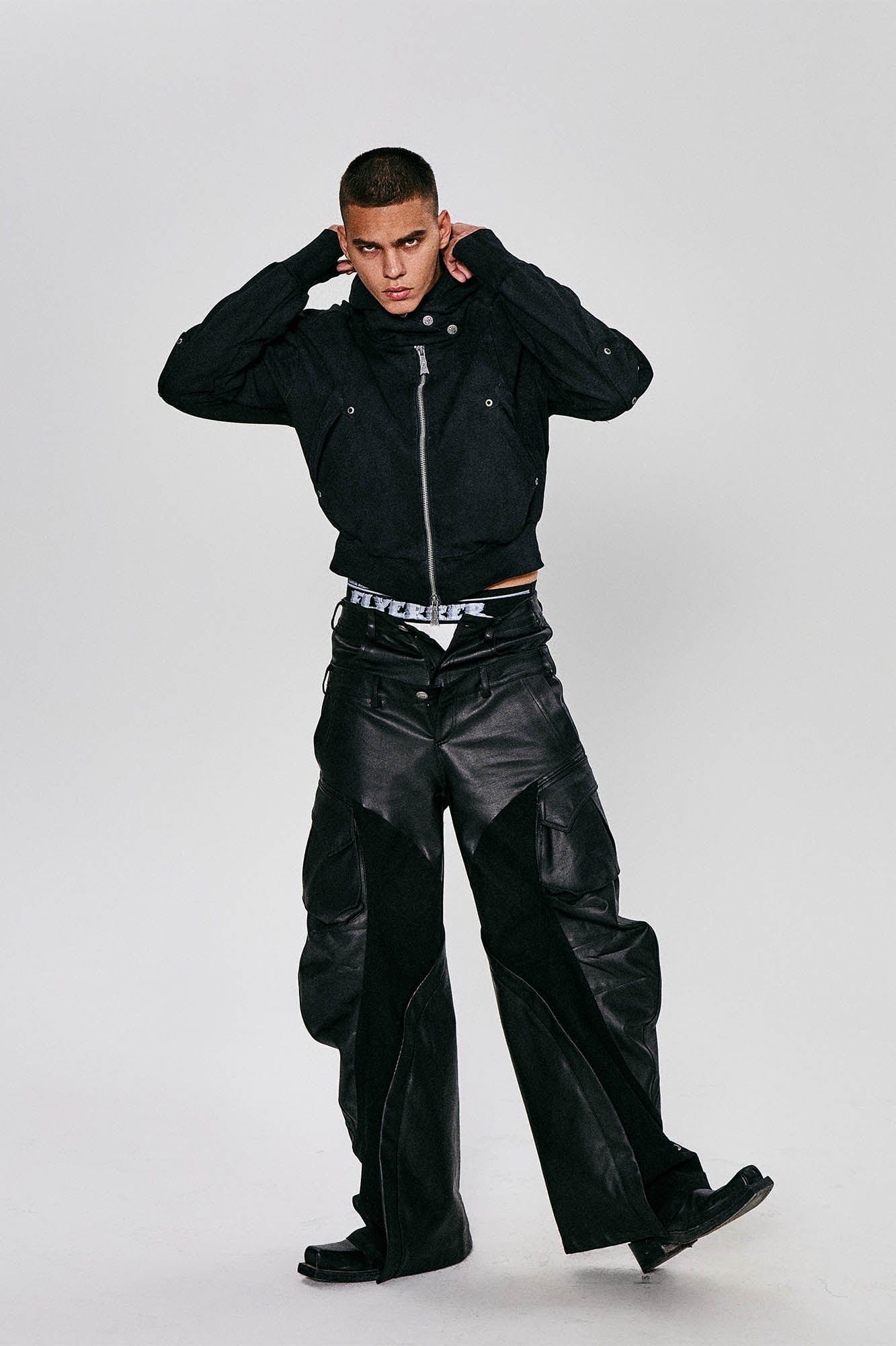 FLYERRER Grommet Spliced Zip-Up Cropped Hoodie, premium urban and streetwear designers apparel on PROJECTISR.com, FLYERRER