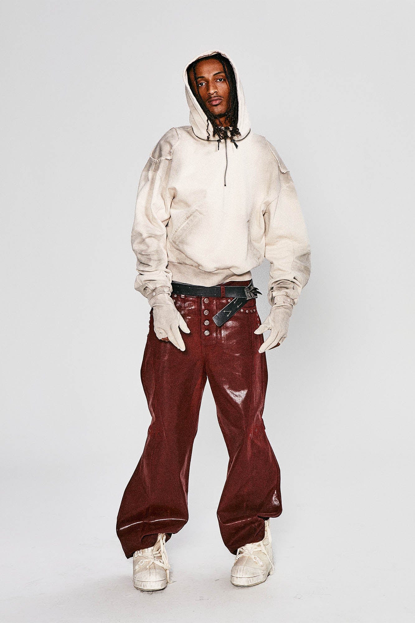 FLYERRER Distressed Detachable-Hood Glove-Sleeve Hoodie, premium urban and streetwear designers apparel on PROJECTISR.com, FLYERRER