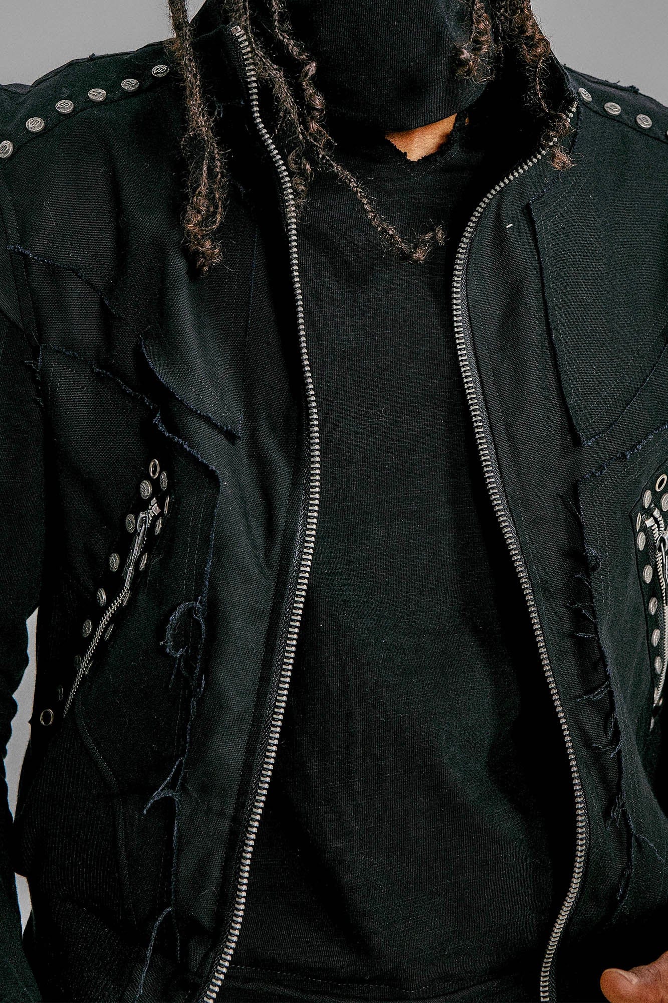 FLYERRER Studded Spliced Stand-Collar Zip-Up Vest