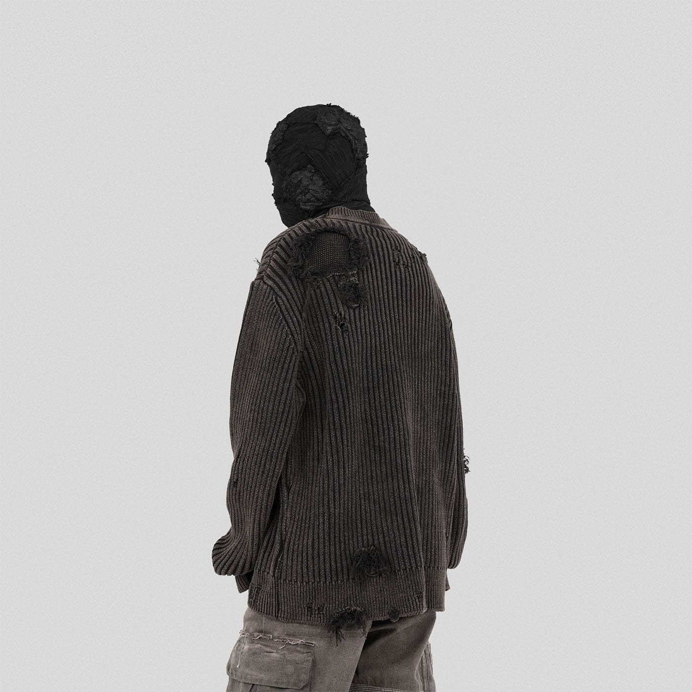 UNDERWATER Wasteland Ripped Sweater Charcoal, premium urban and streetwear designers apparel on PROJECTISR.com, UNDERWATER